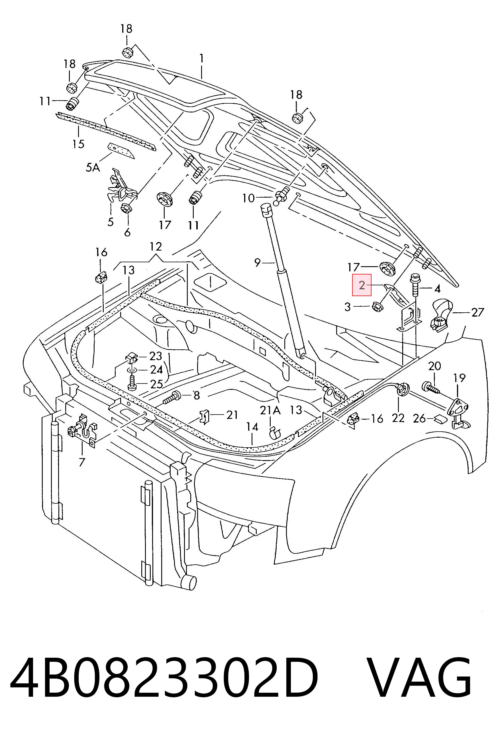 4B0823302D VAG Bisagra de capot derecha