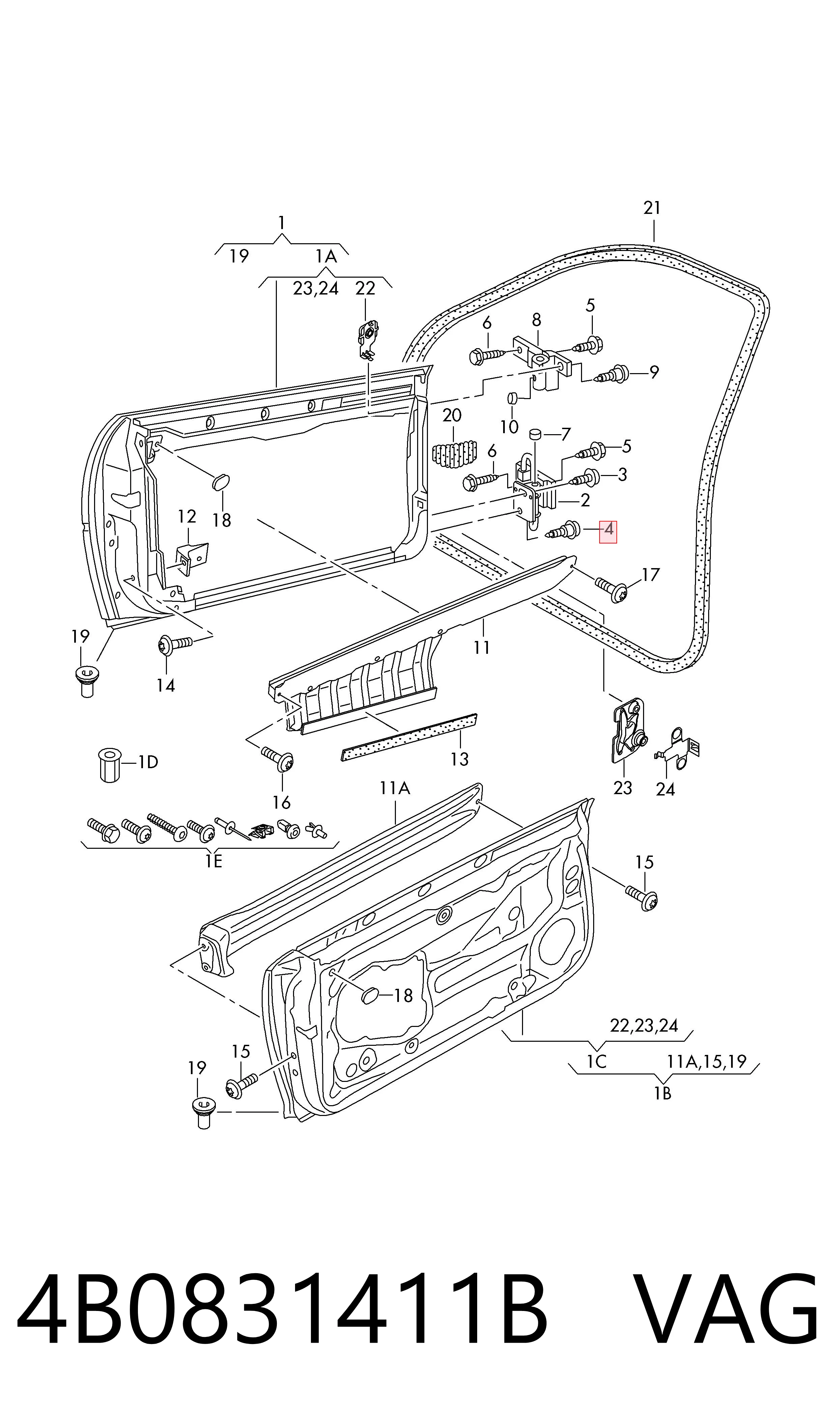 4B0831411B VAG Bisagra de puerta delantera izquierda