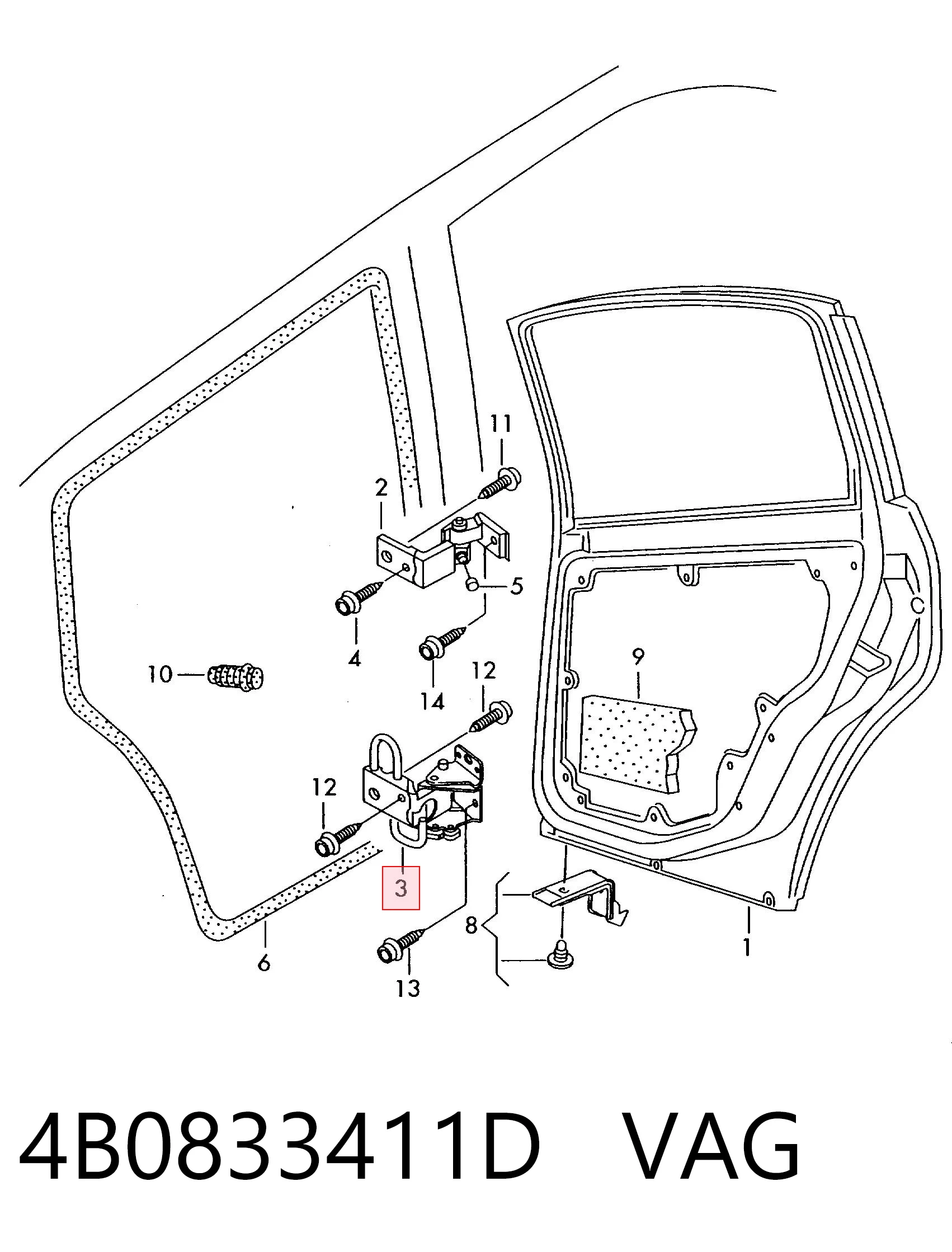 4B0833411D VAG Bisagra de puerta trasera izquierda