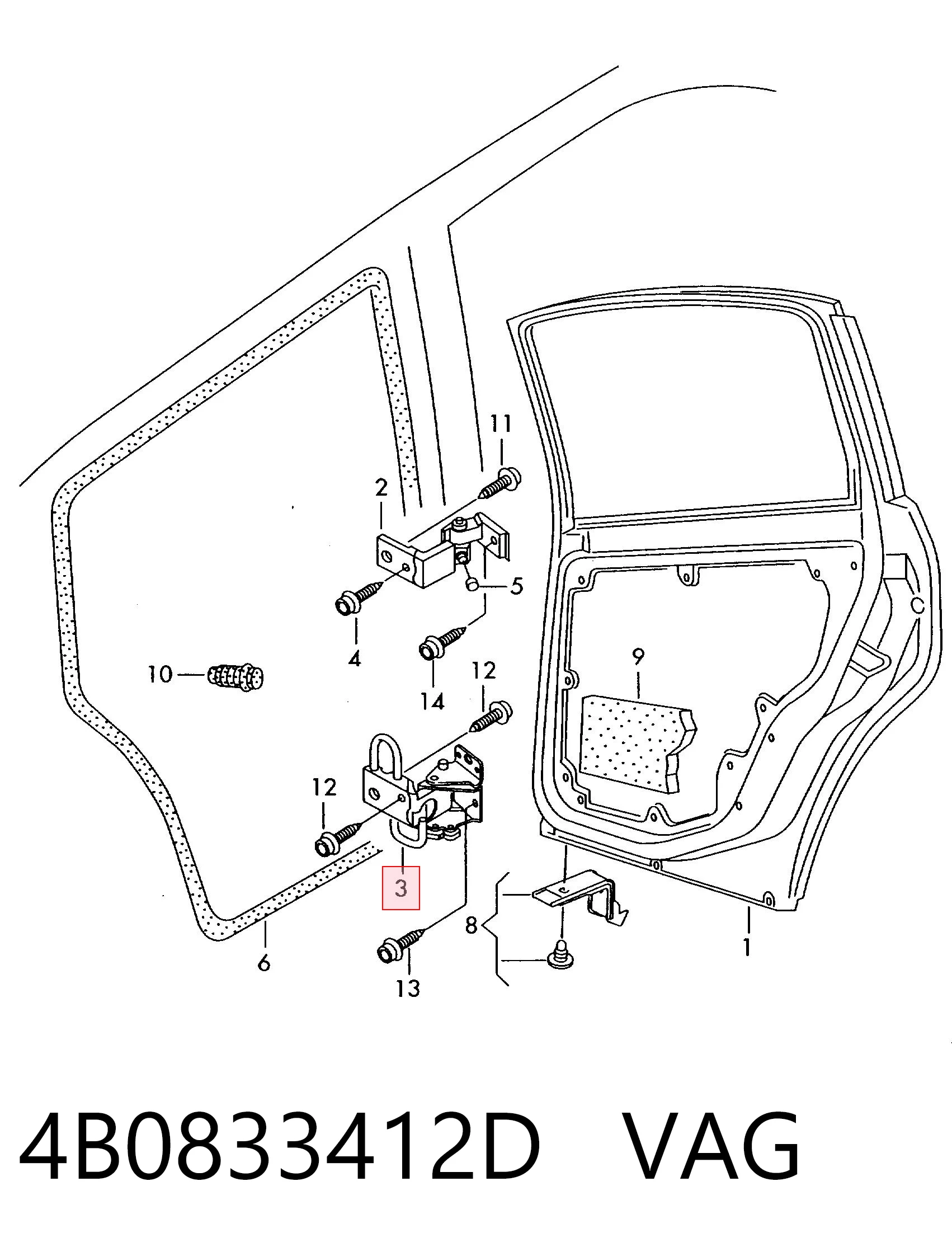 4B0833412D VAG Bisagra de la puerta trasera derecha