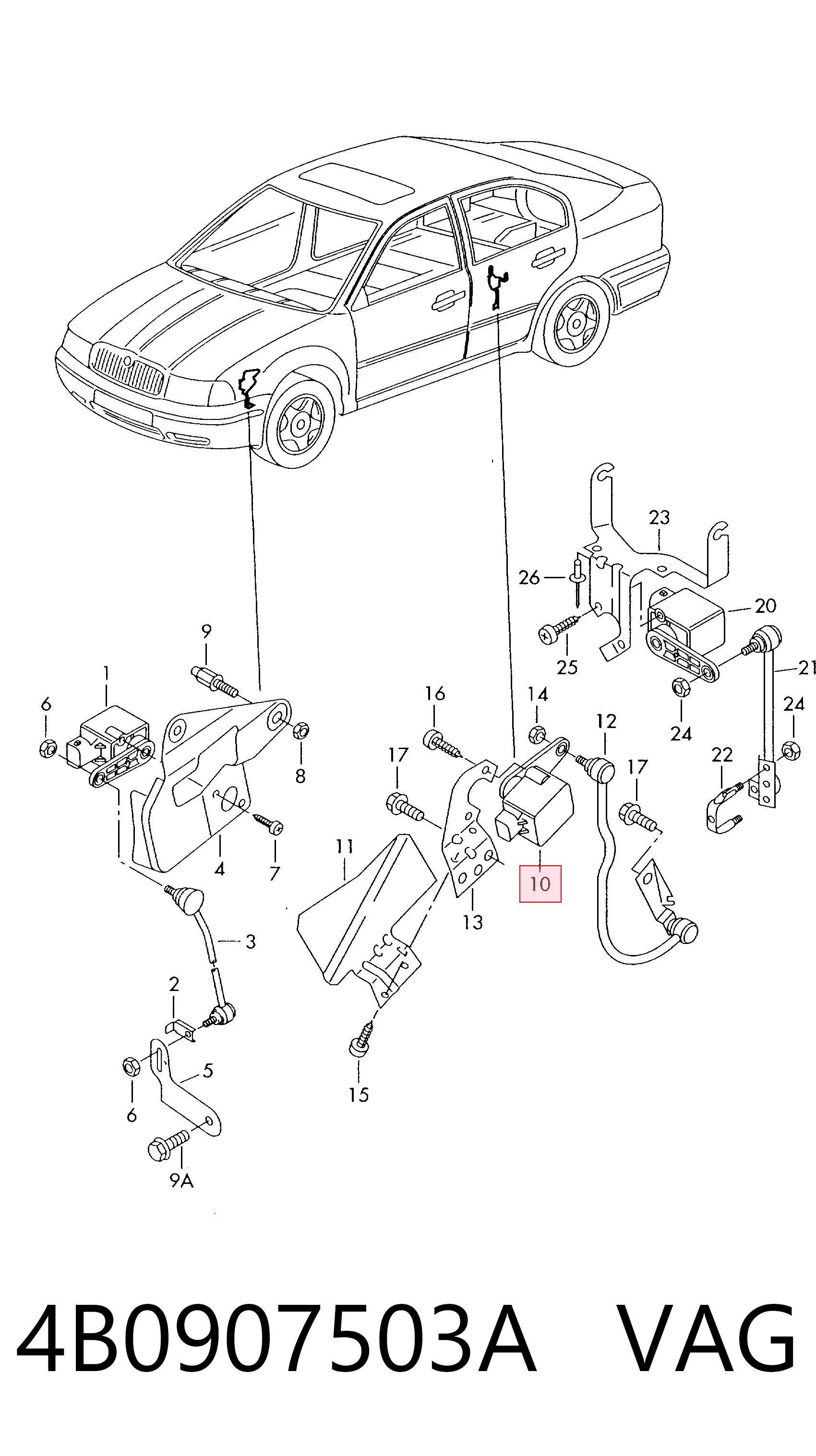 4B0907503A VAG Sensor de nivel de carrocería delantero izquierdo
