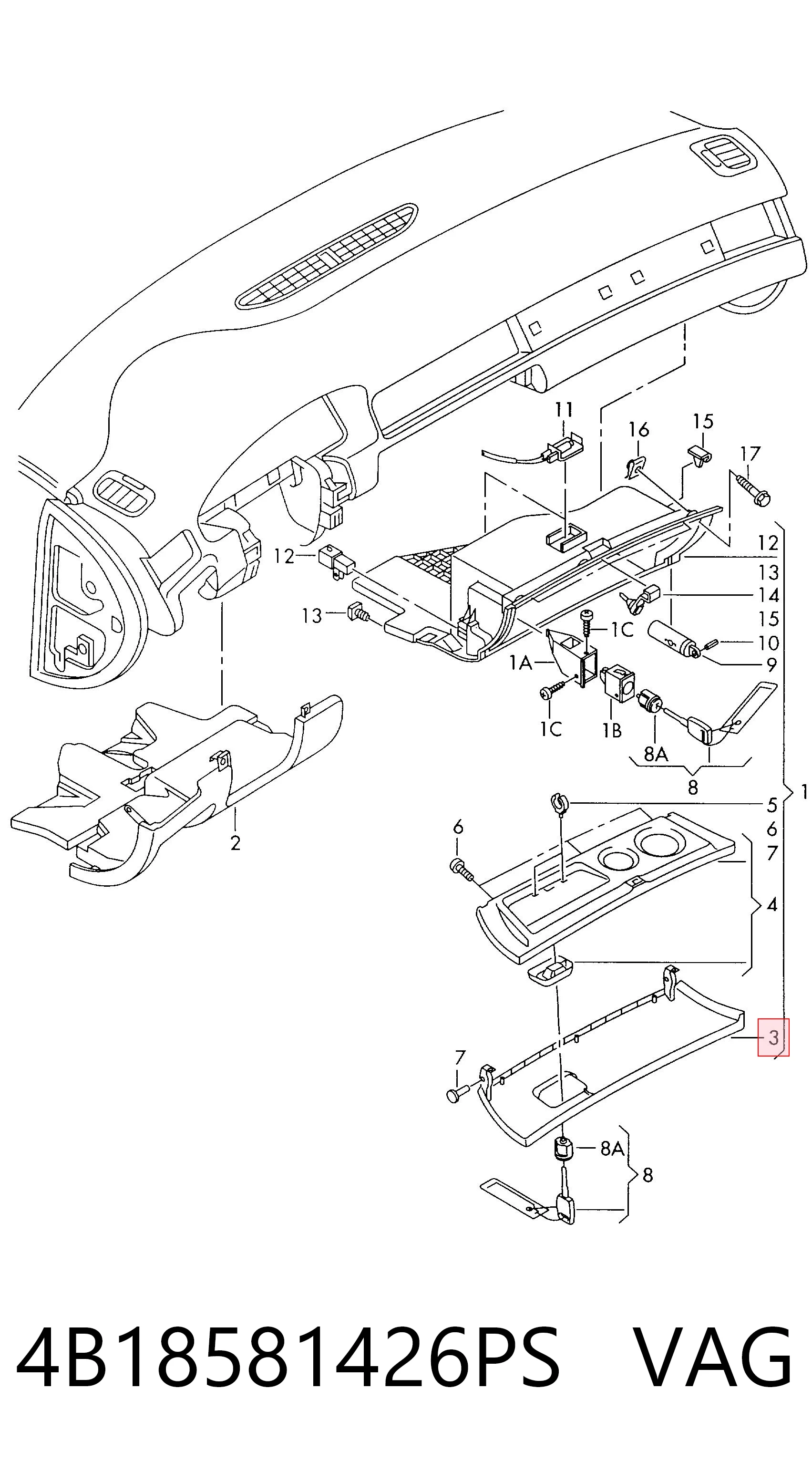 Comprar Tapa de la guantera Audi A6  4B2, 4B4 a bajo precio