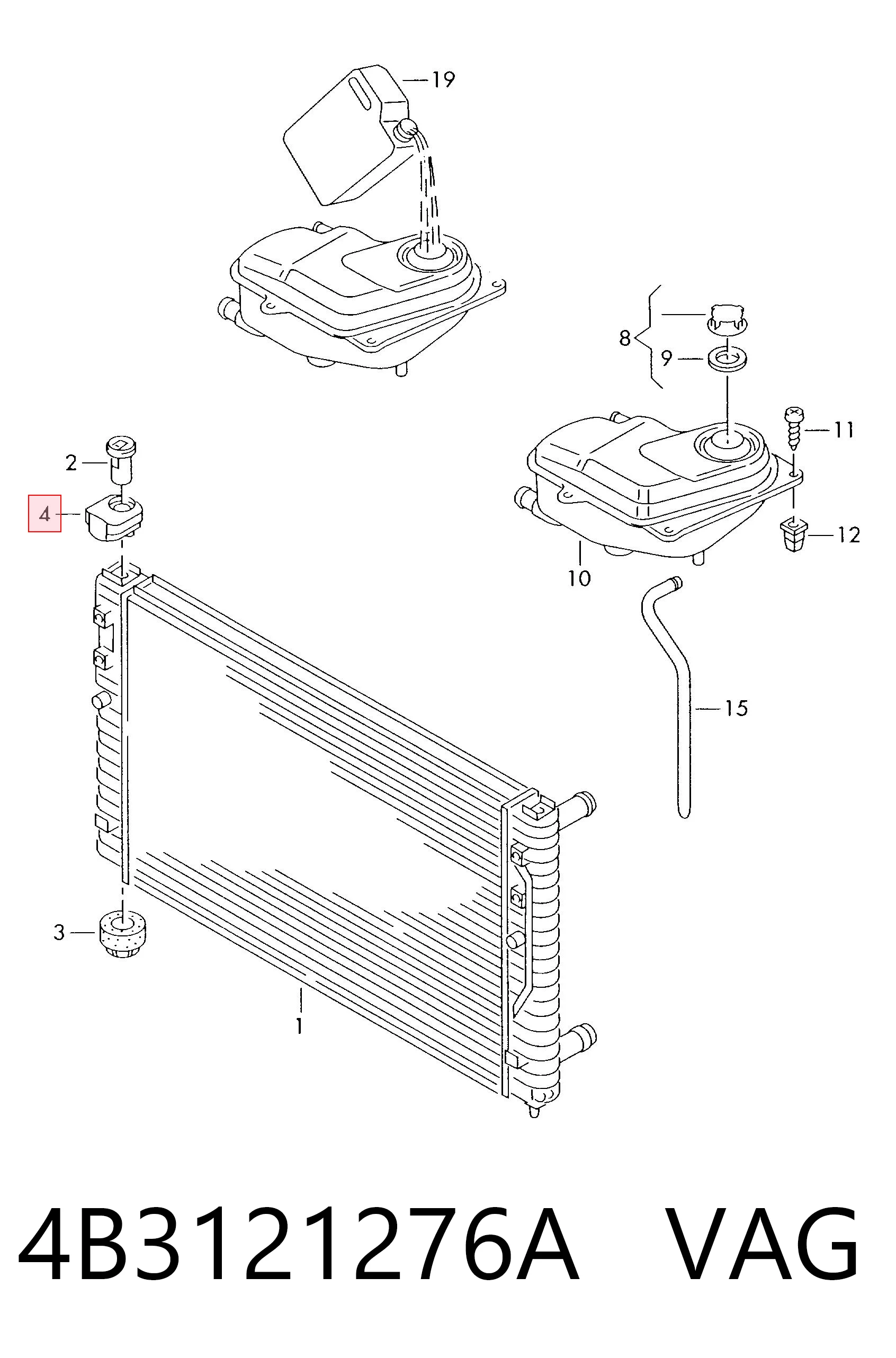 4B3121276A VAG Soporte inferior de fijación del radiador