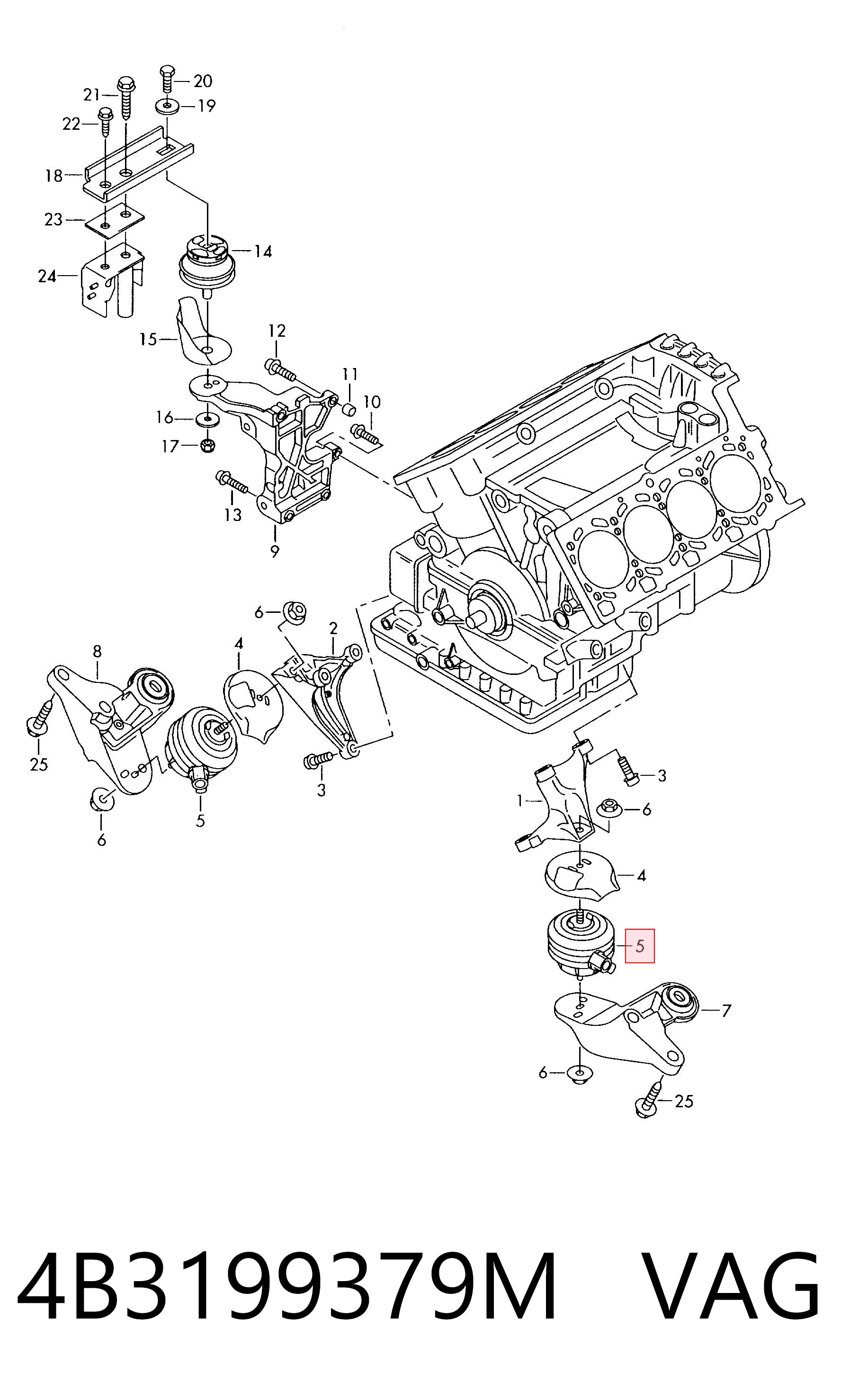 4B3199379M VAG Soporte elástico, suspensión del motor, Izquierda / Derecha