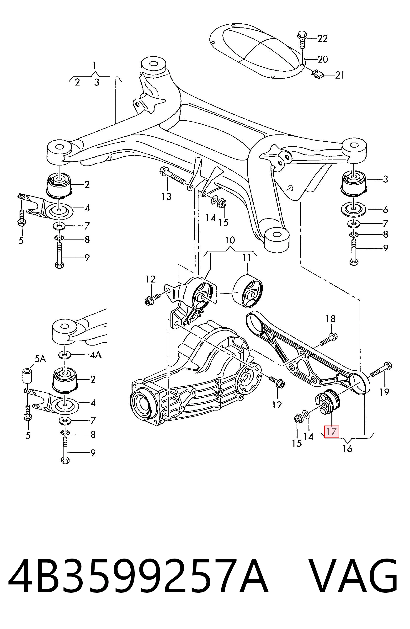 4B3599257A VAG Silentblock de la traviesa de montaje del diferencial trasero trasero