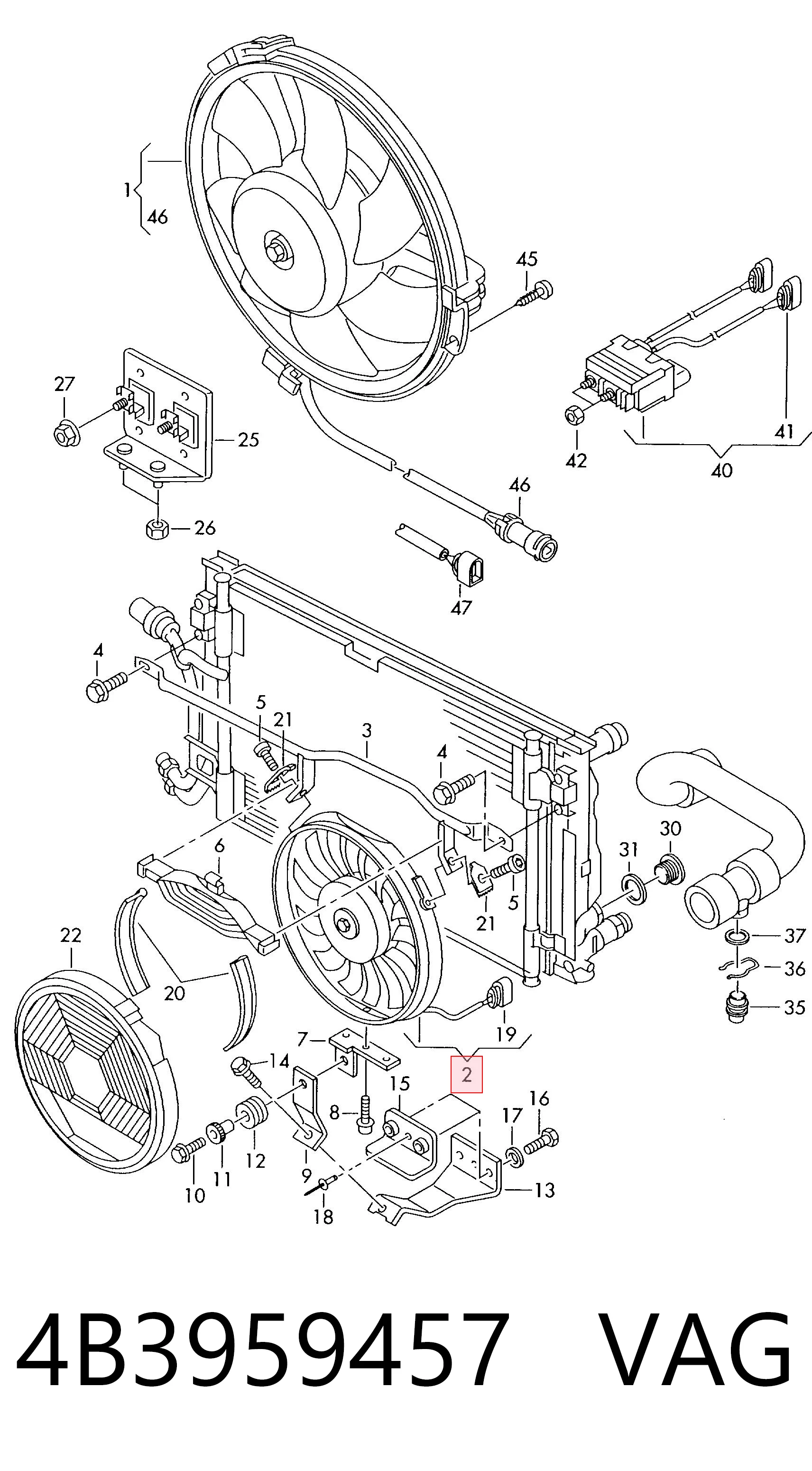 4B3959457 VAG Ventilador eléctrico de aire acondicionado completo (motor y aspa)