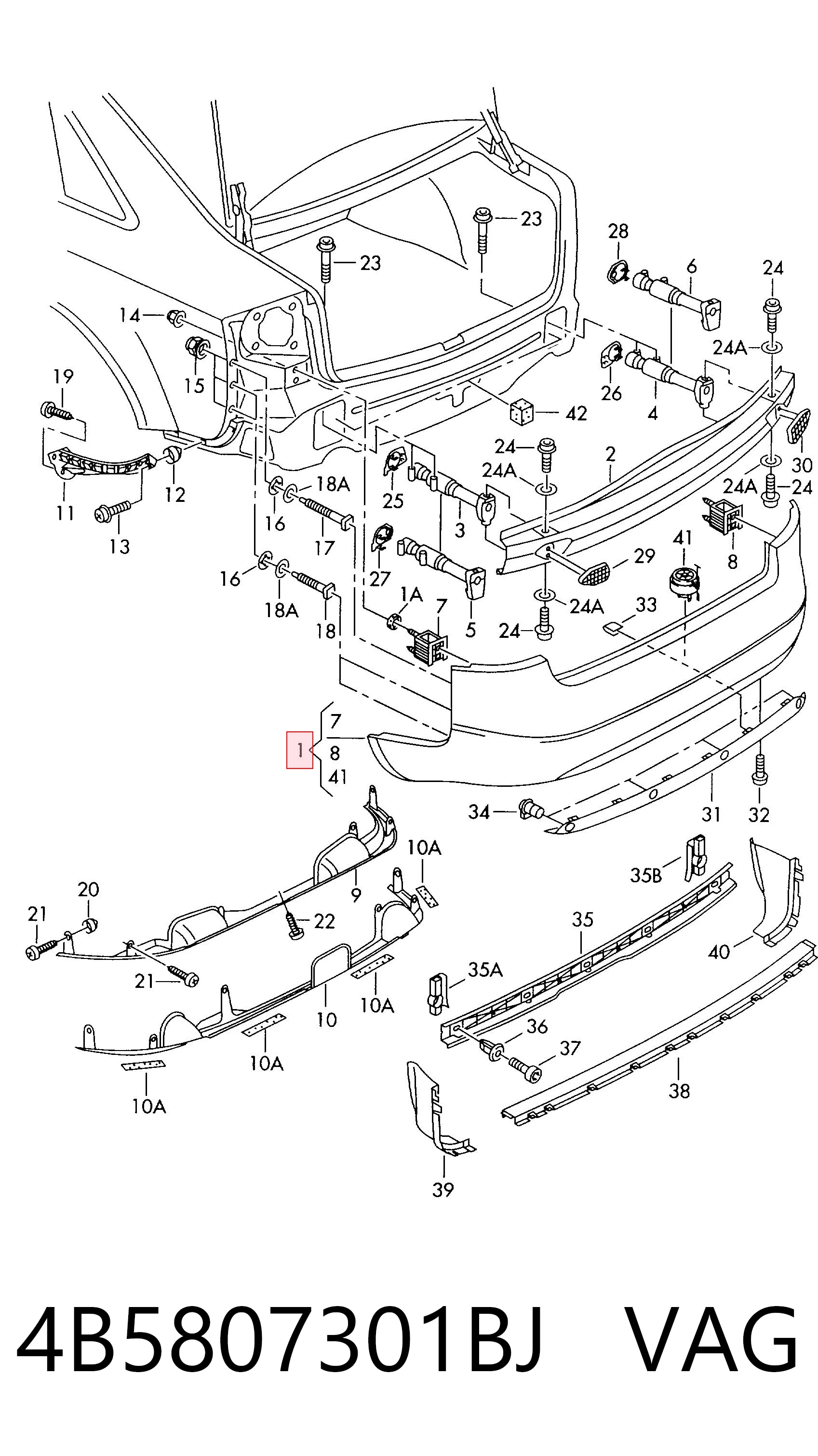 Defensa trasero para Audi A6 C5 4B2, 4B4