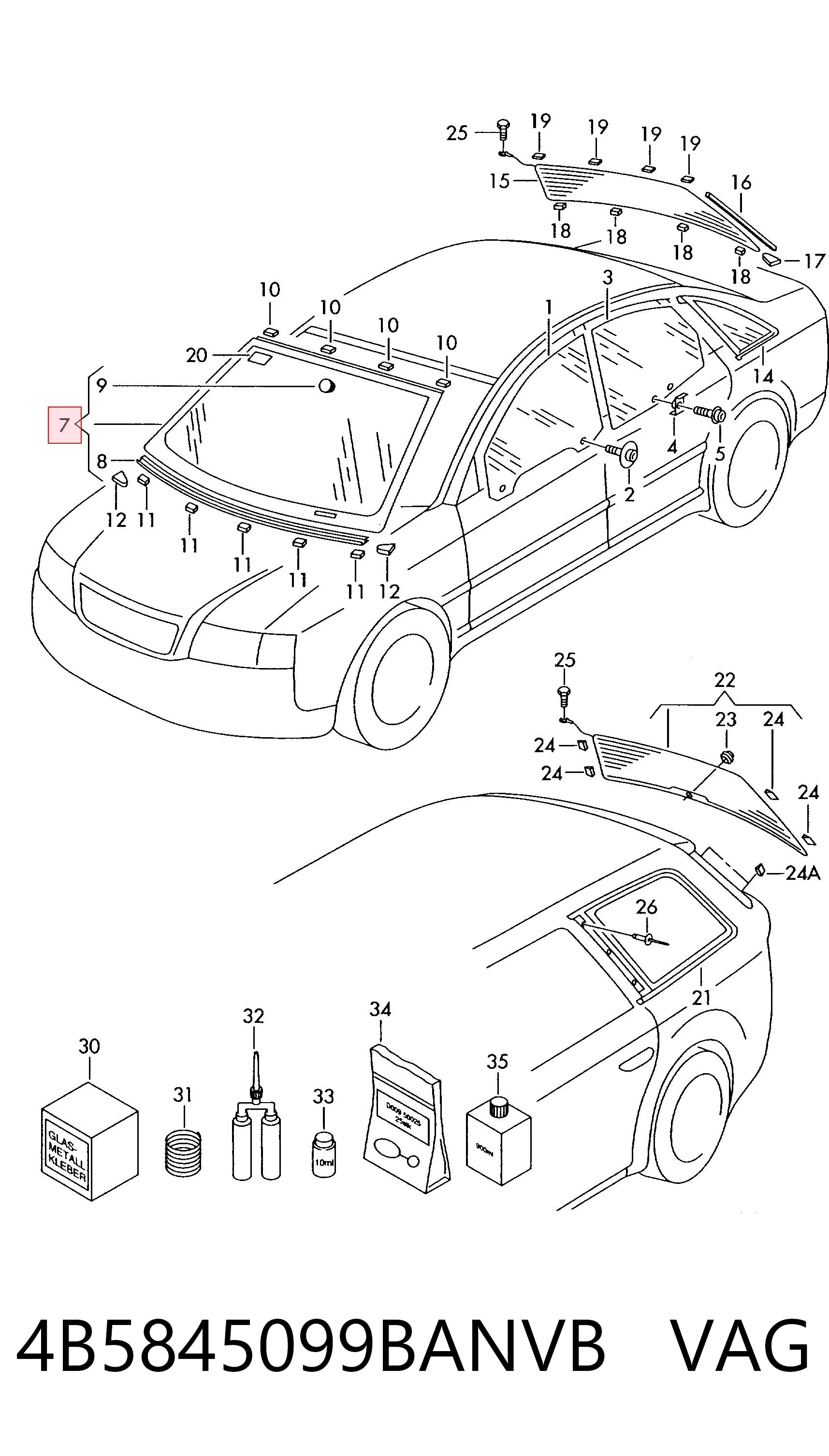 Parabrisas delantero  para Audi A6 C5 4B2, 4B4
