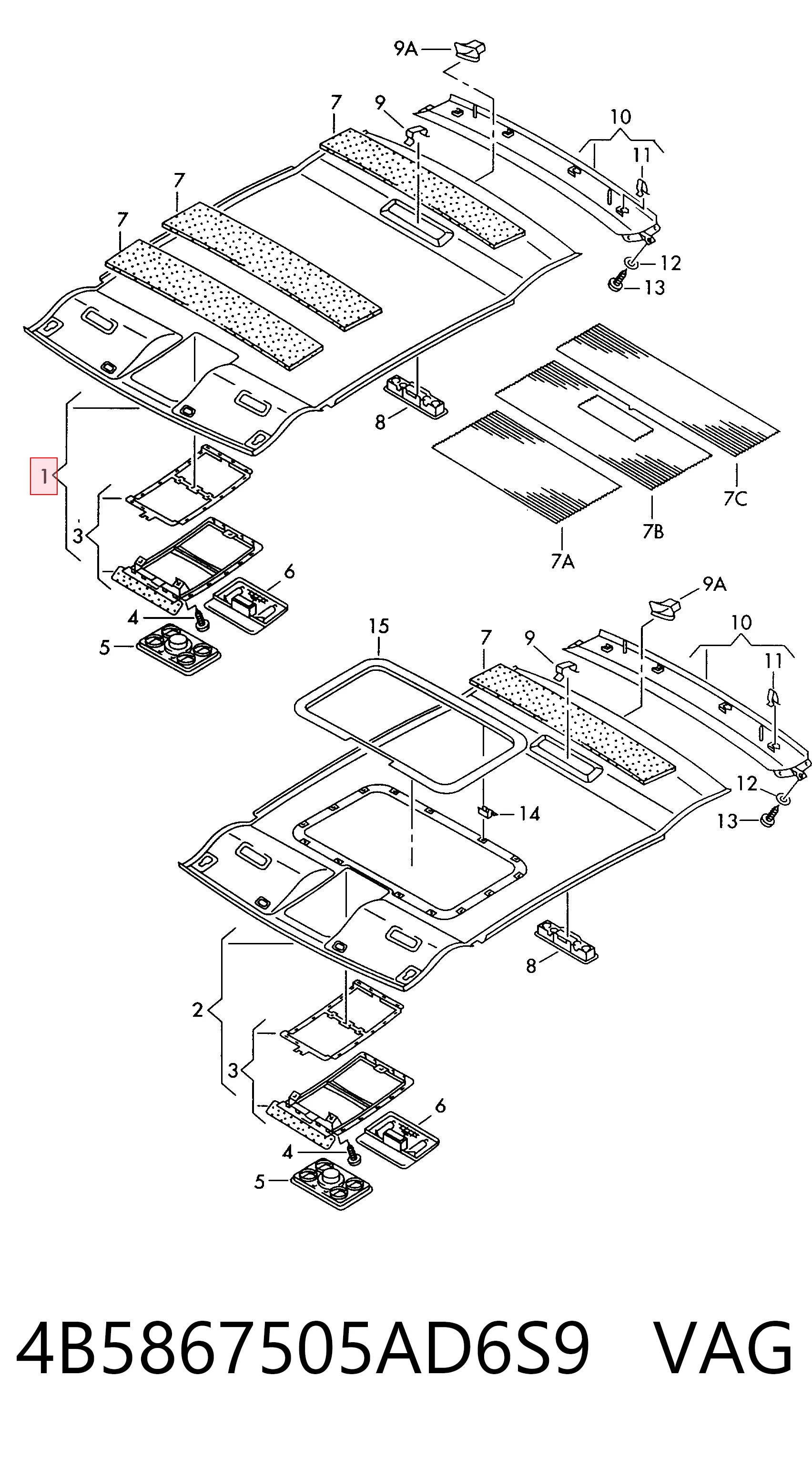 Comprar Guarnecido de techo Audi A6  4B2, 4B4 a bajo precio