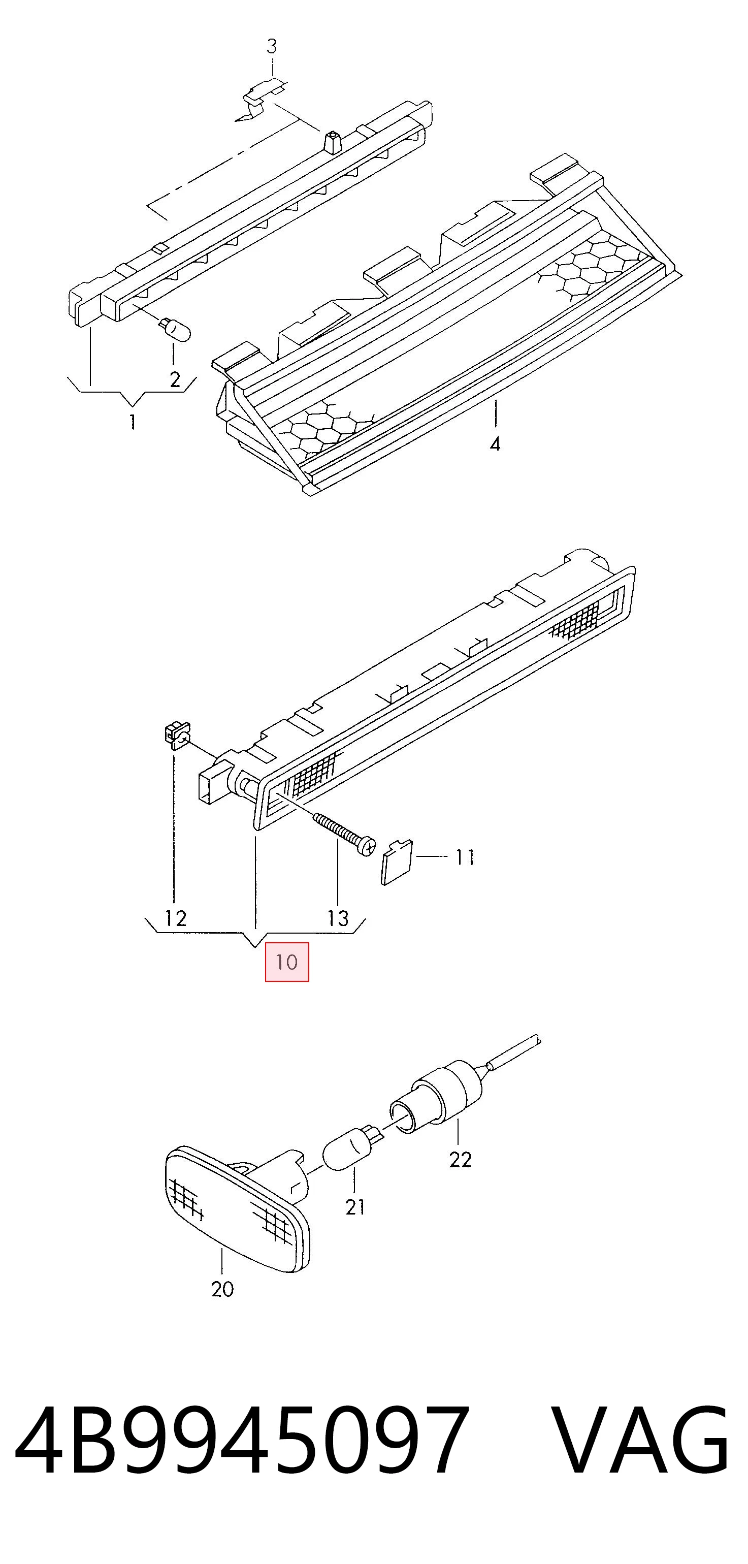 Lampara de luz de freno adicional  VAG 4B9945097 precio, desde 169,34 EUR