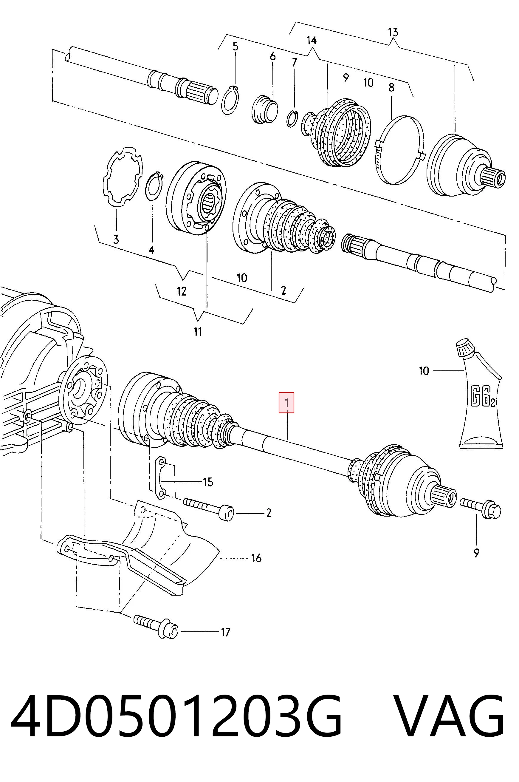 Semieje trasero para Audi A8 D2 4D2, 4D8
