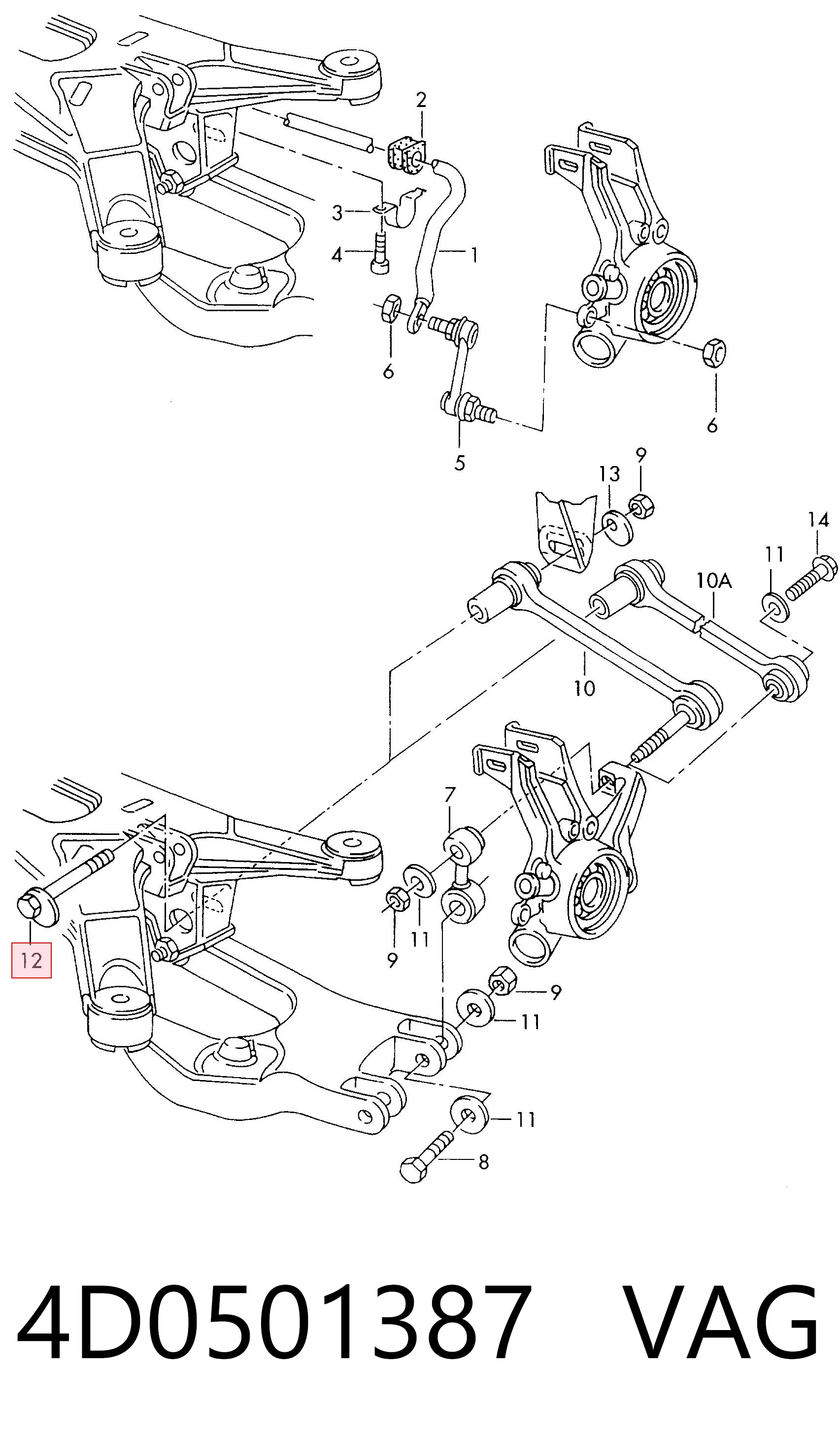 4D0501387 VAG Perno de fijación interior del brazo oscilante inferior trasero
