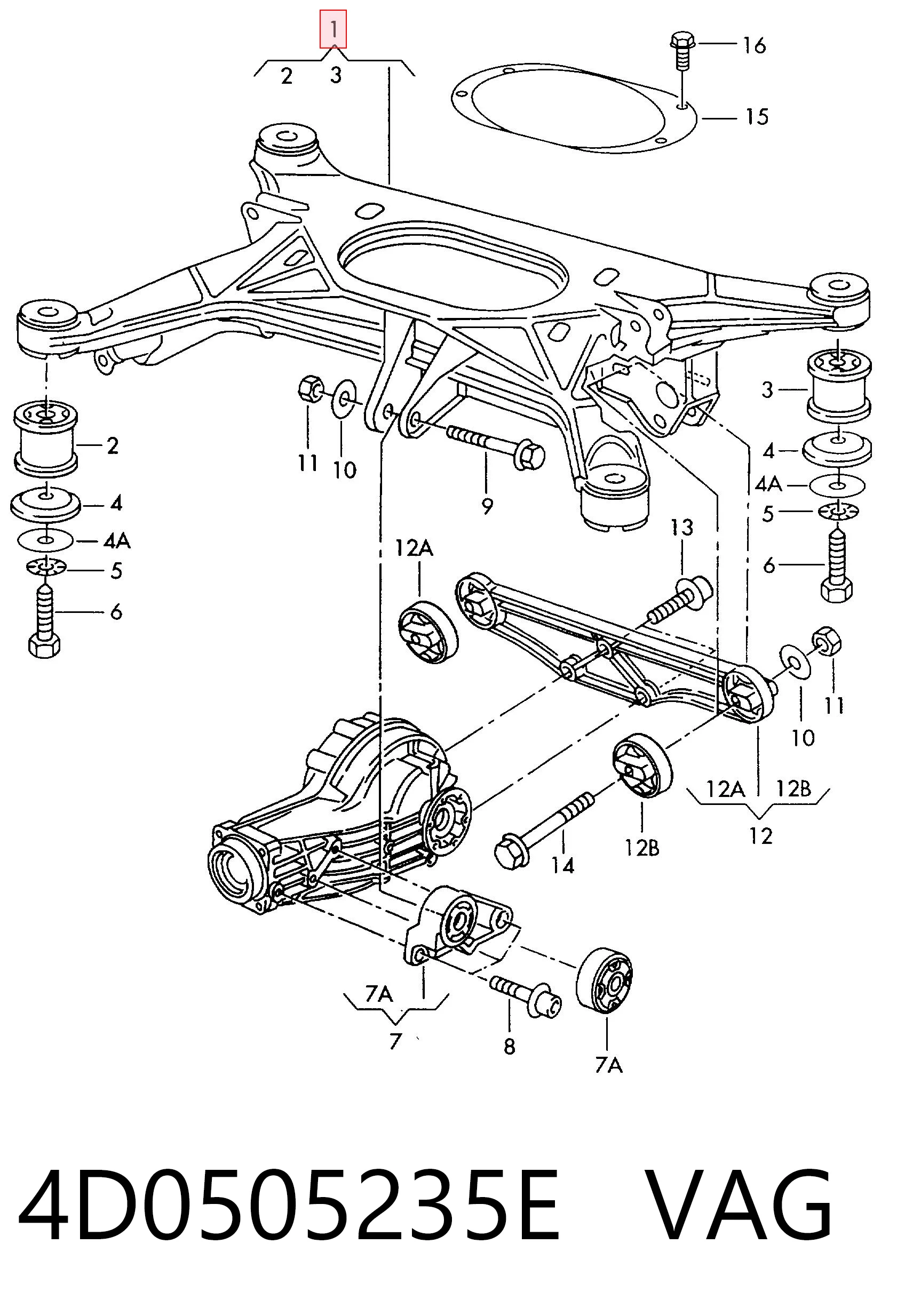 Puente trasero para Audi A8 4D2, 4D8