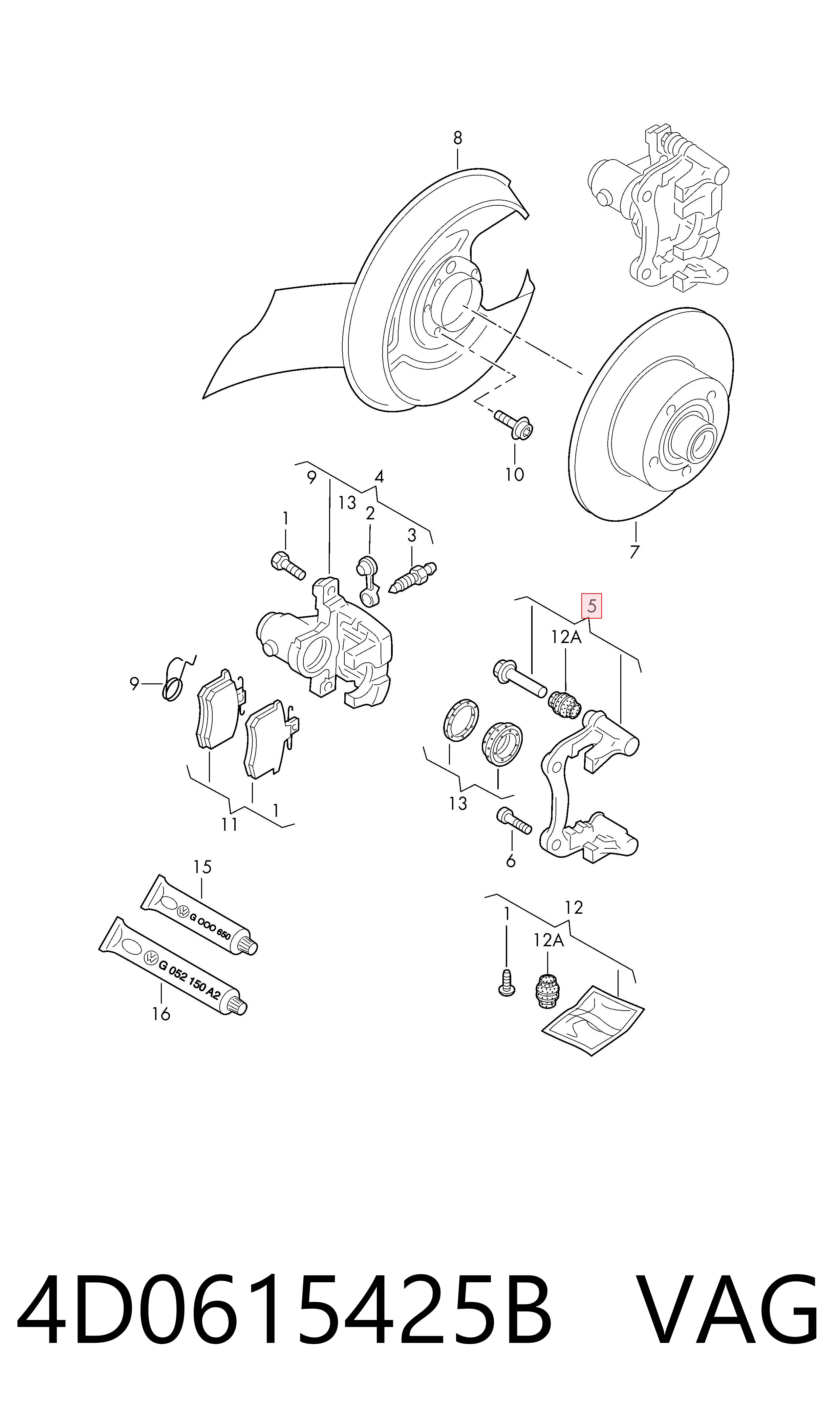 4D0615425B VAG Soporte de la pinza de freno trasera