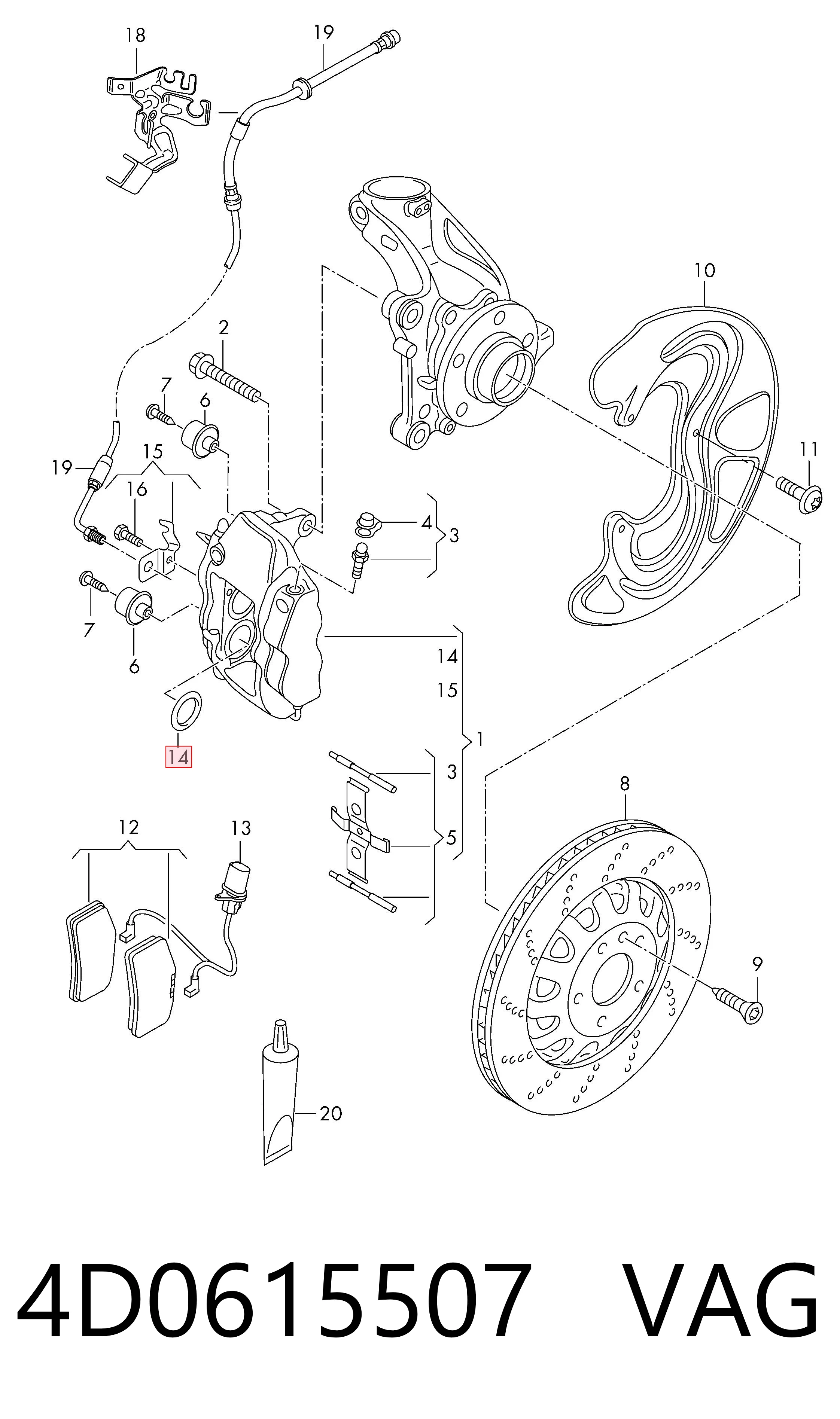 Kit de reparación, pinza de freno delantero VAG 4D0615507 precio, desde 15,22 EUR
