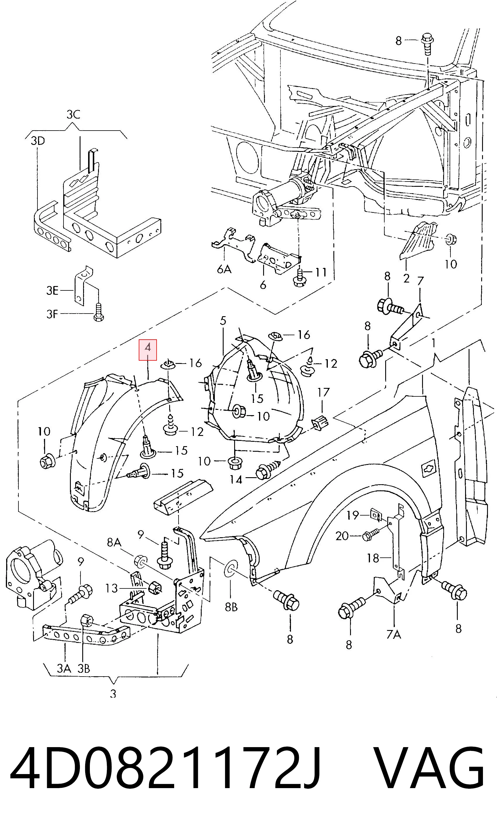 Guardalodos interior delantero derecho 4D0821172J VAG