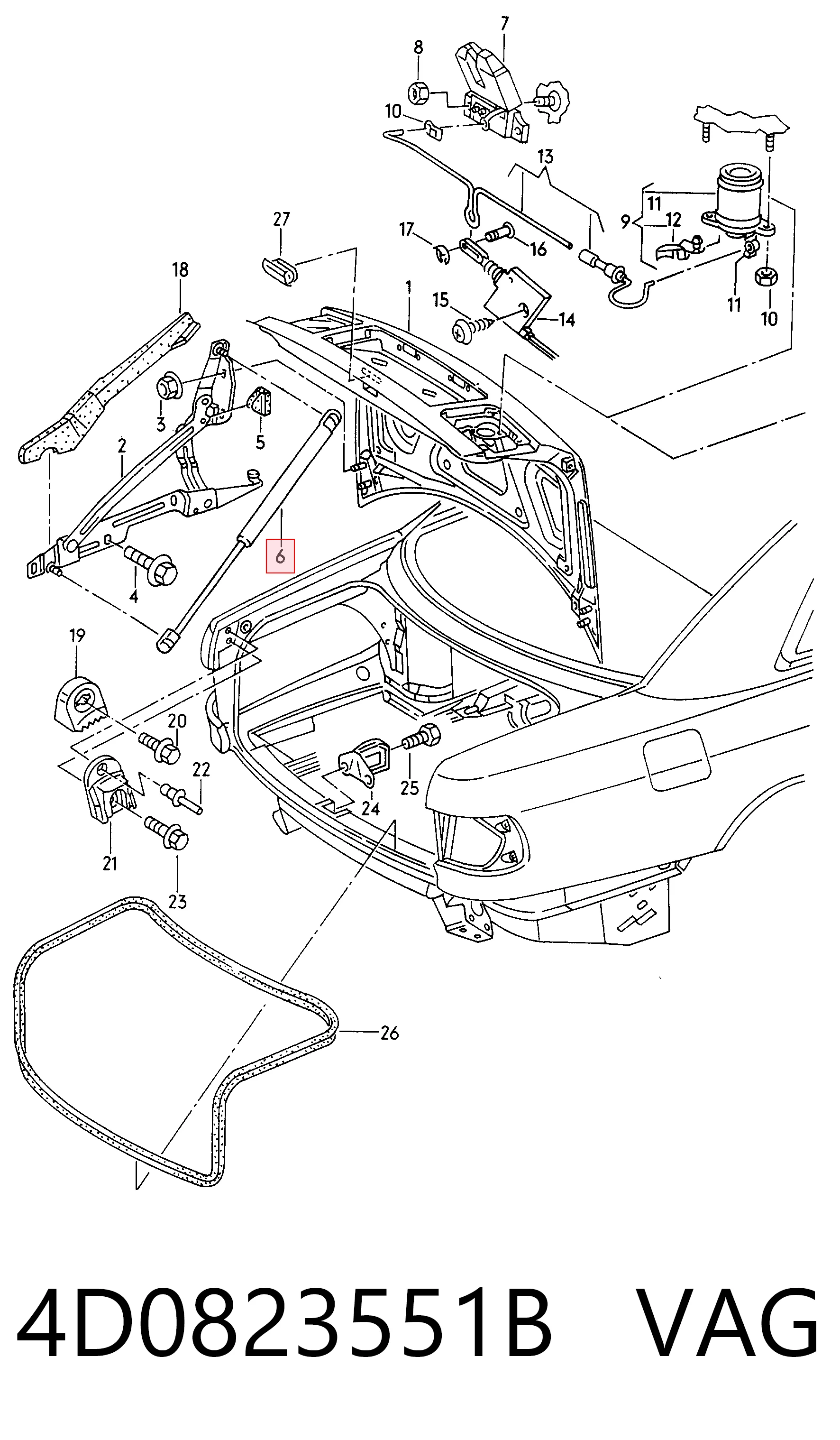 Amortiguador maletero para Audi A8 4D2, 4D8