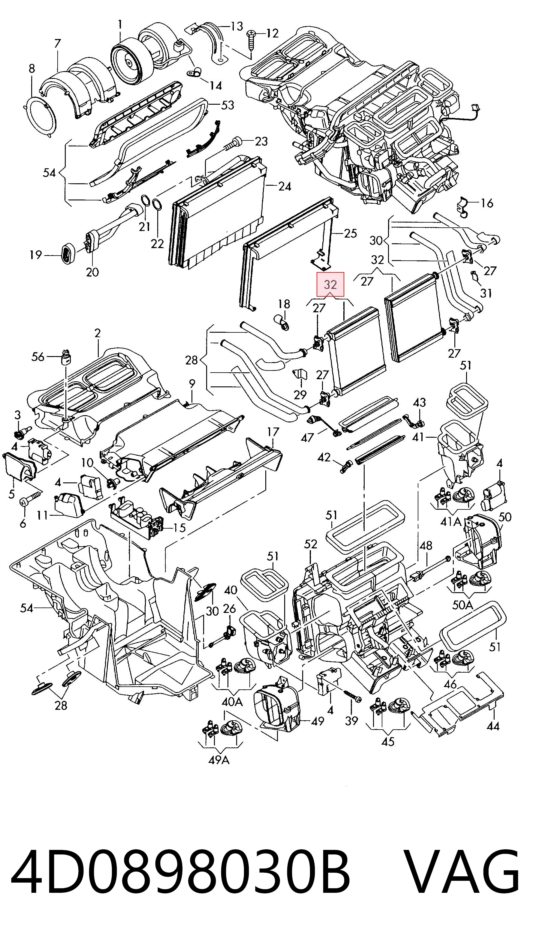 Radiador calefacción para Audi A8 4E2, 4E8