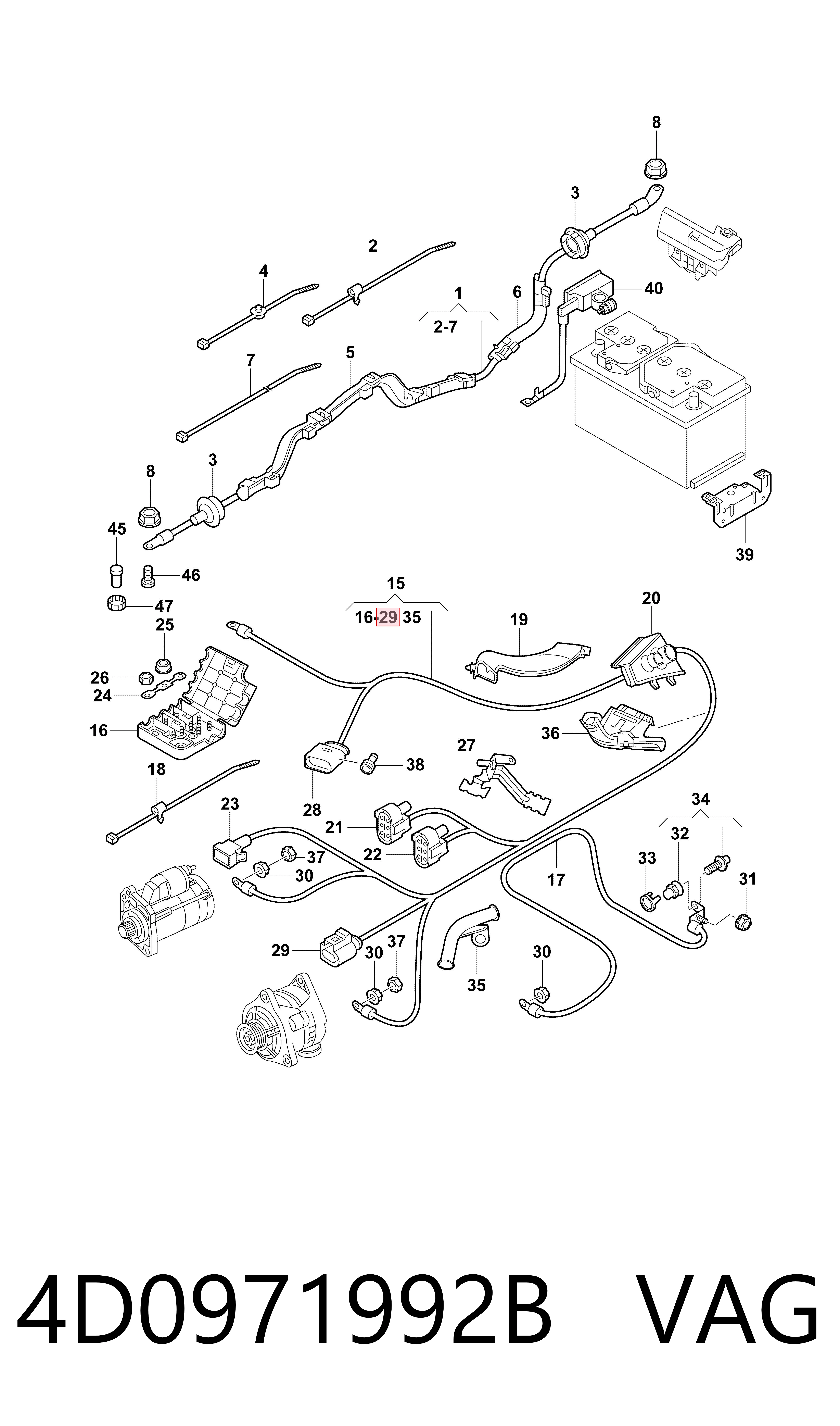 4D0971992B VAG Conector de alternador
