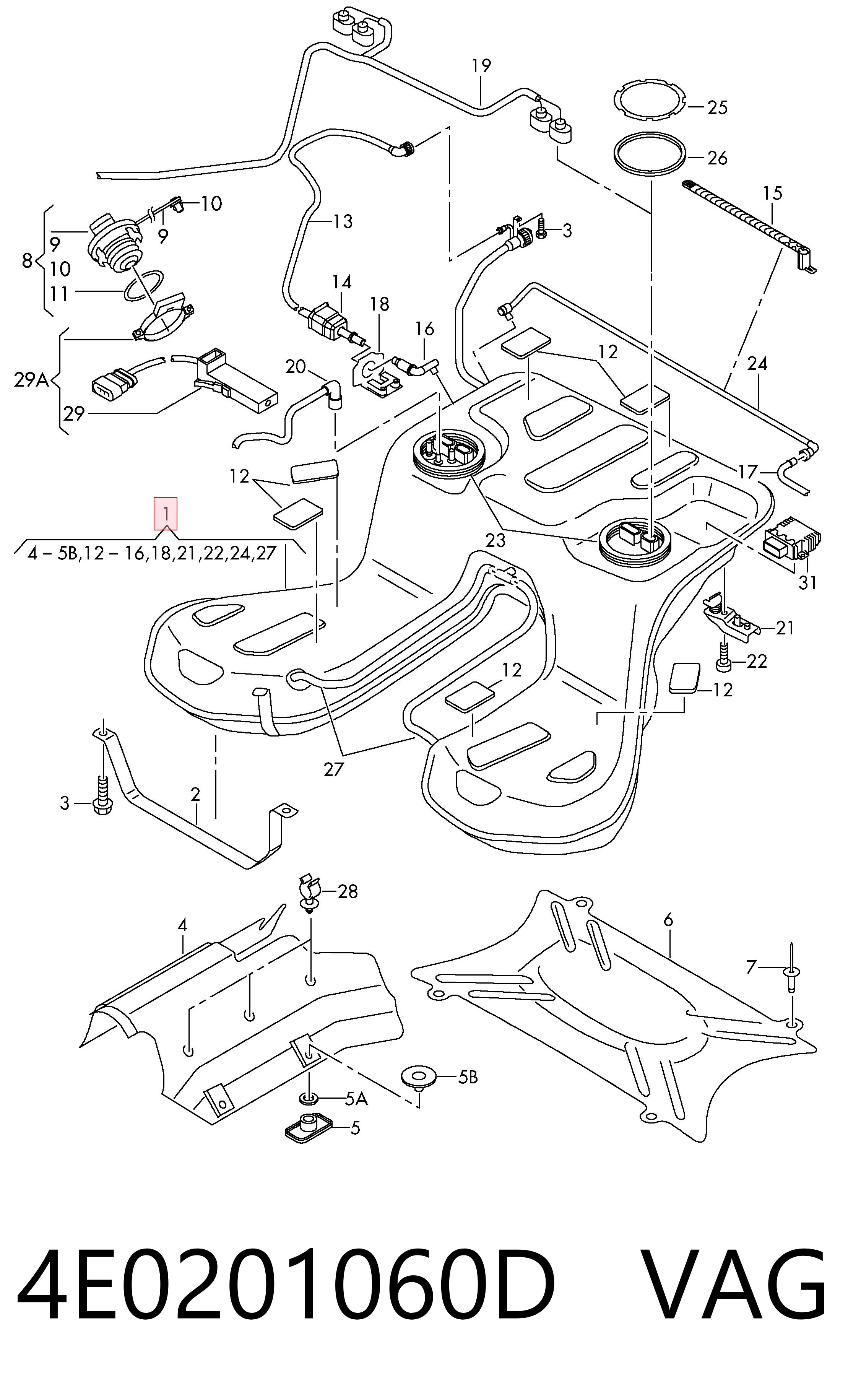 Tanque de combustible para Audi A8 D3 4E2, 4E8