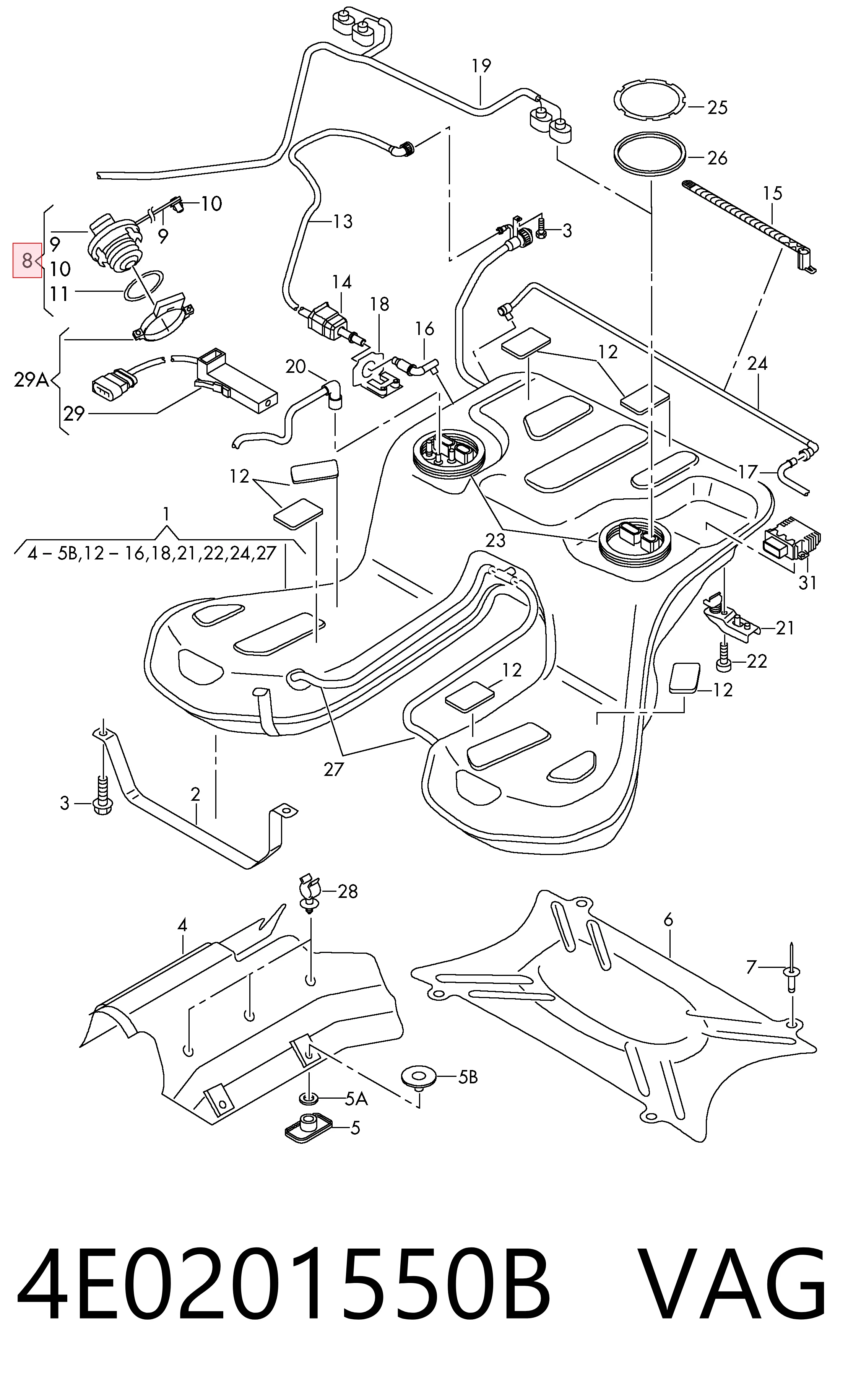 4E0201550B VAG Tapa tanque combustible
