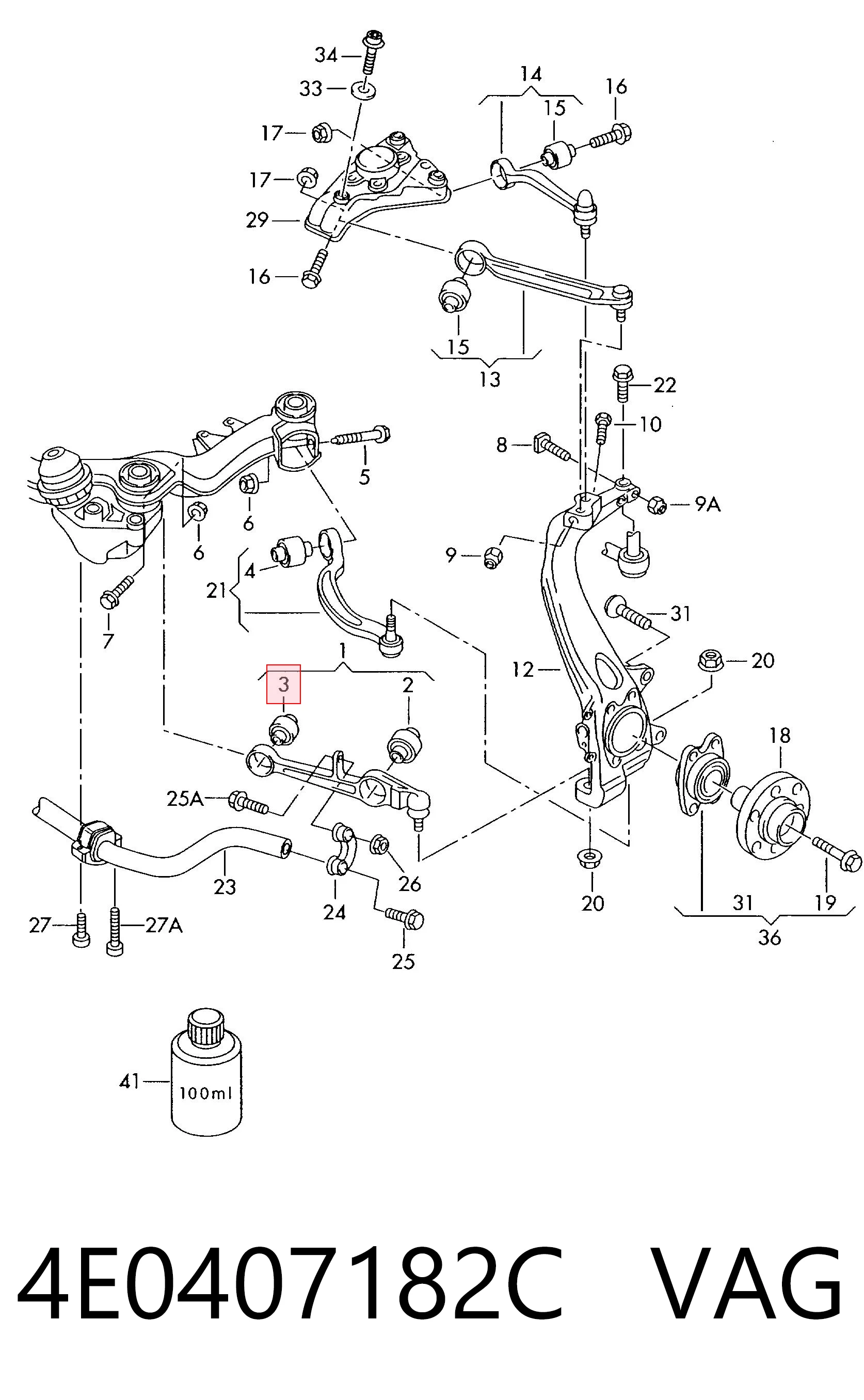4E0407182C VAG Silentblock de brazo de suspensión delantero inferior