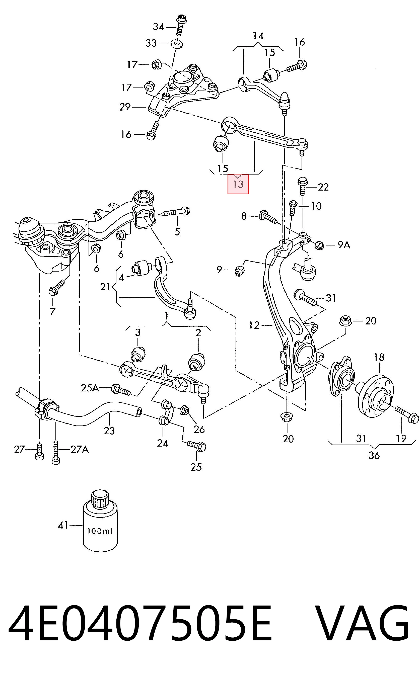 4E0407505E VAG Brazo de suspensión delantera, superior izquierda