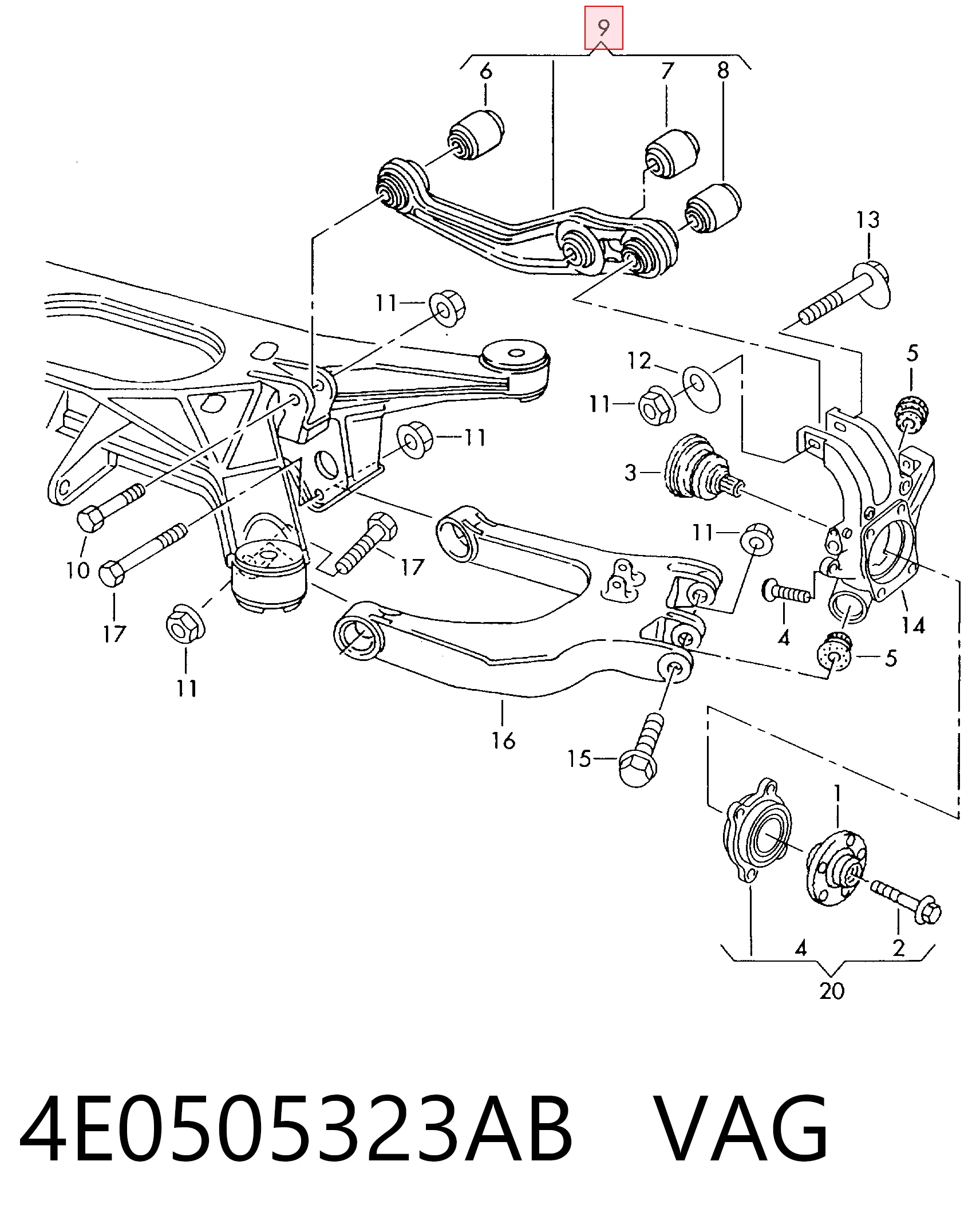 4E0505323AB VAG Brazo superior de suspensión trasera izquierdo/derecho