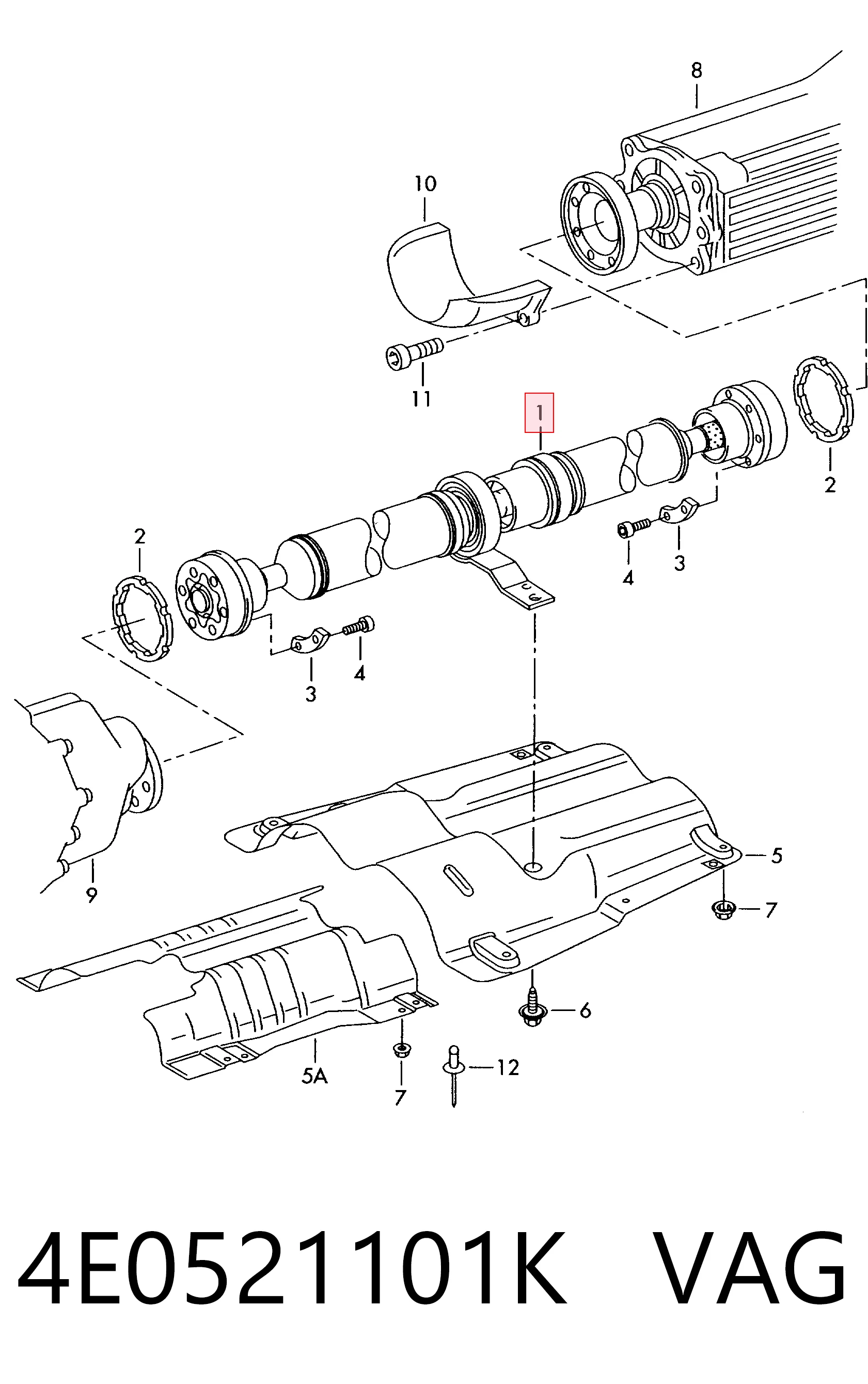 4E0521101K VAG Árbol cardán trasero completo