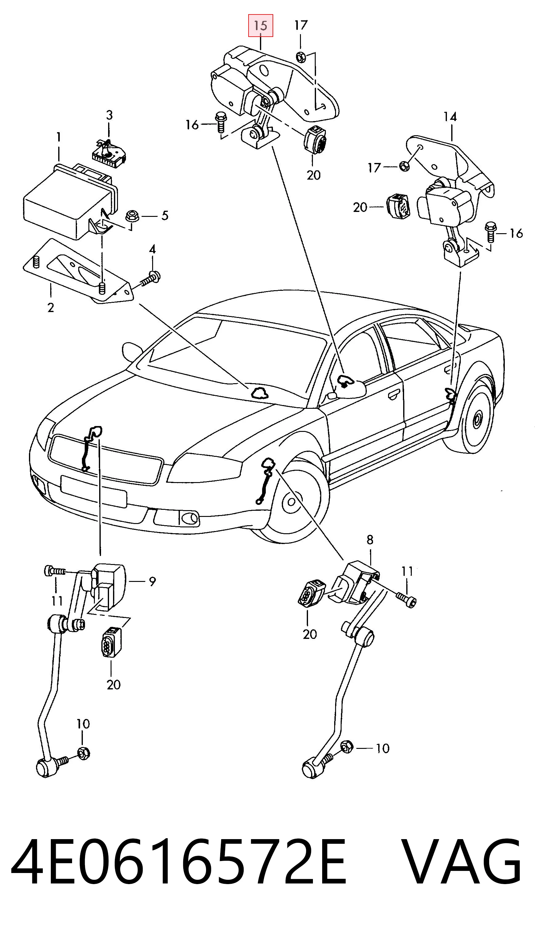 4E0616572E VAG Sensor de nivel de carrocería trasero derecho