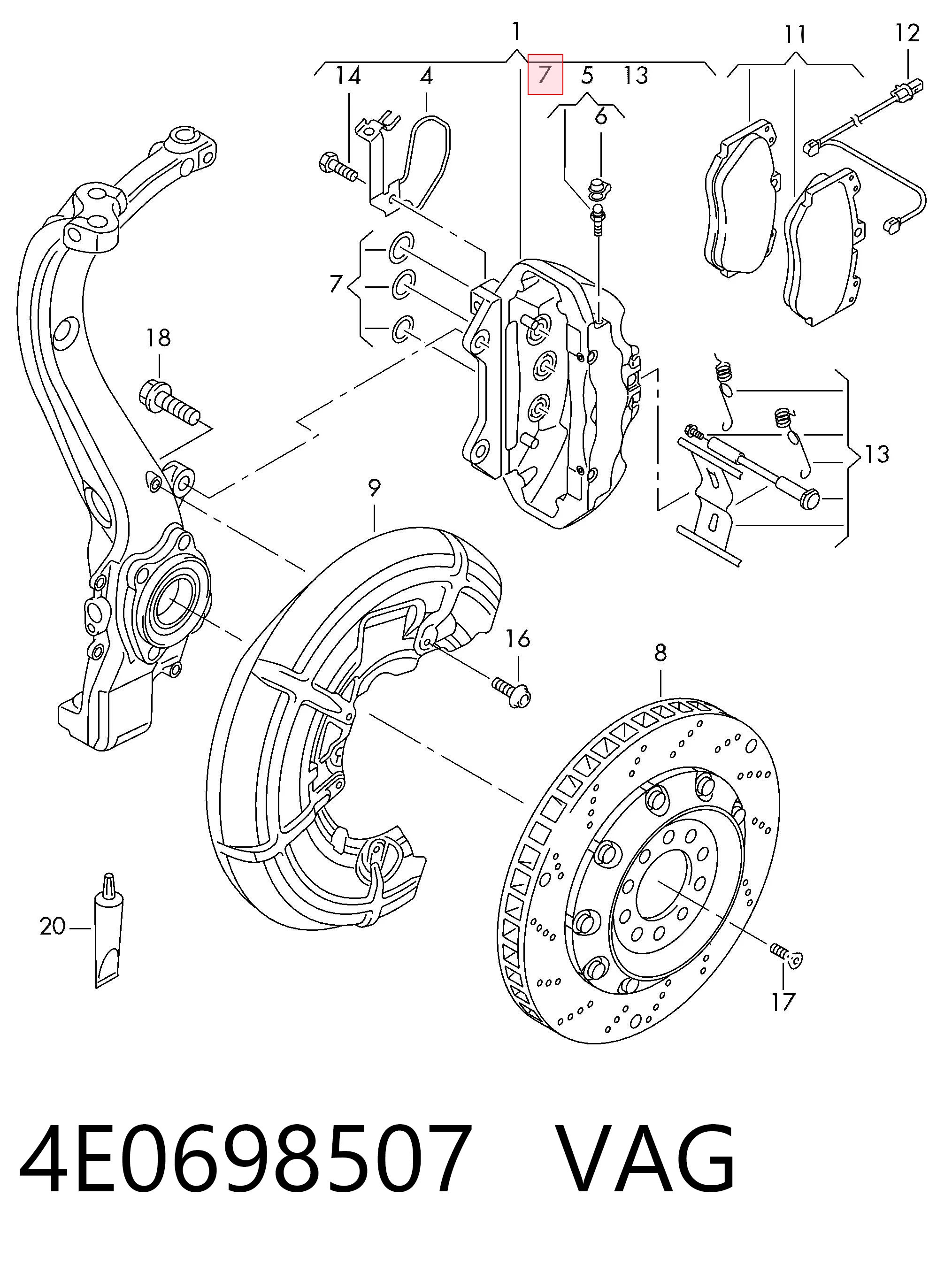 4E0698507 VAG Kit de reparación de pinzas