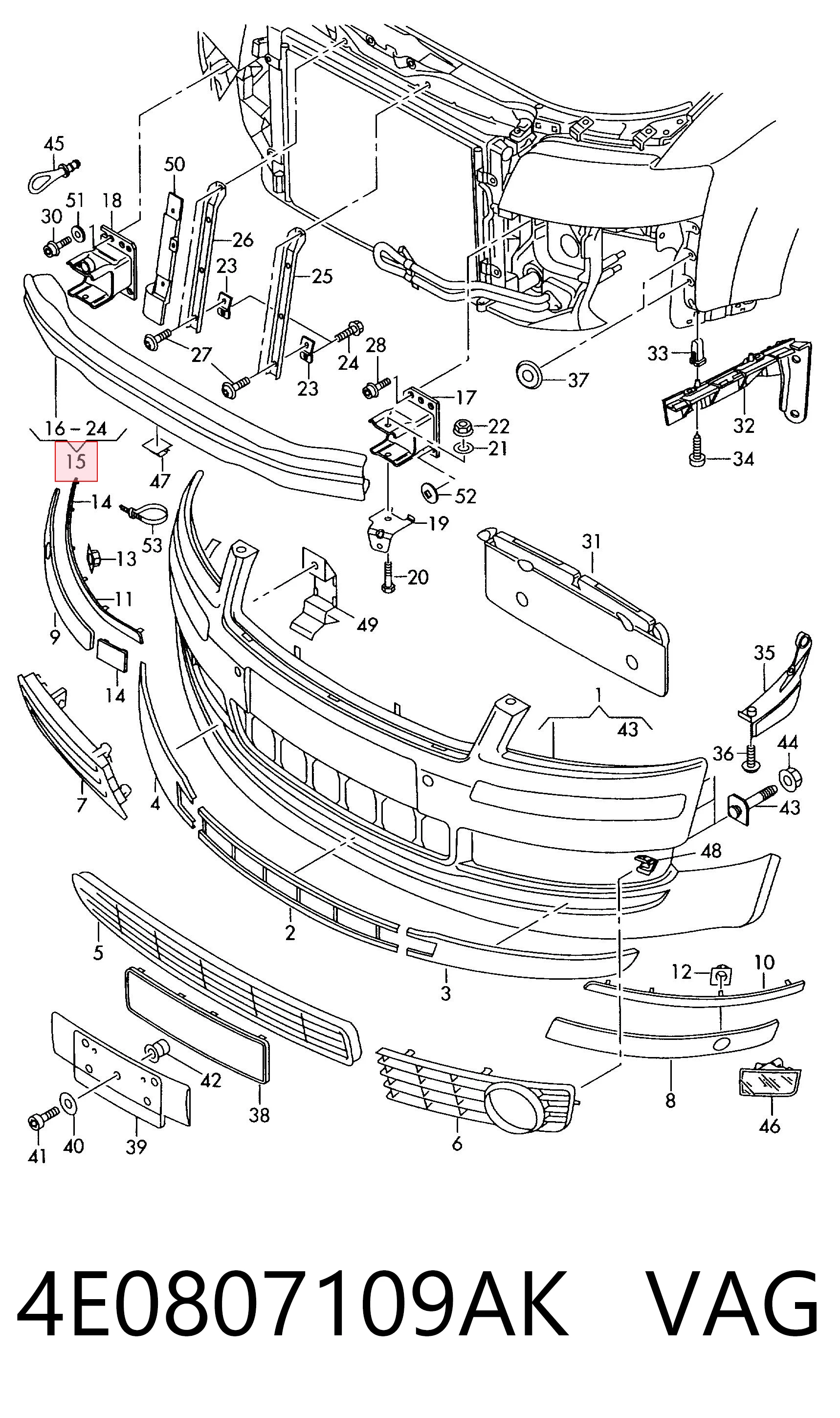 Refuerzo parachoque delantero para Audi A8 D3 4E2, 4E8