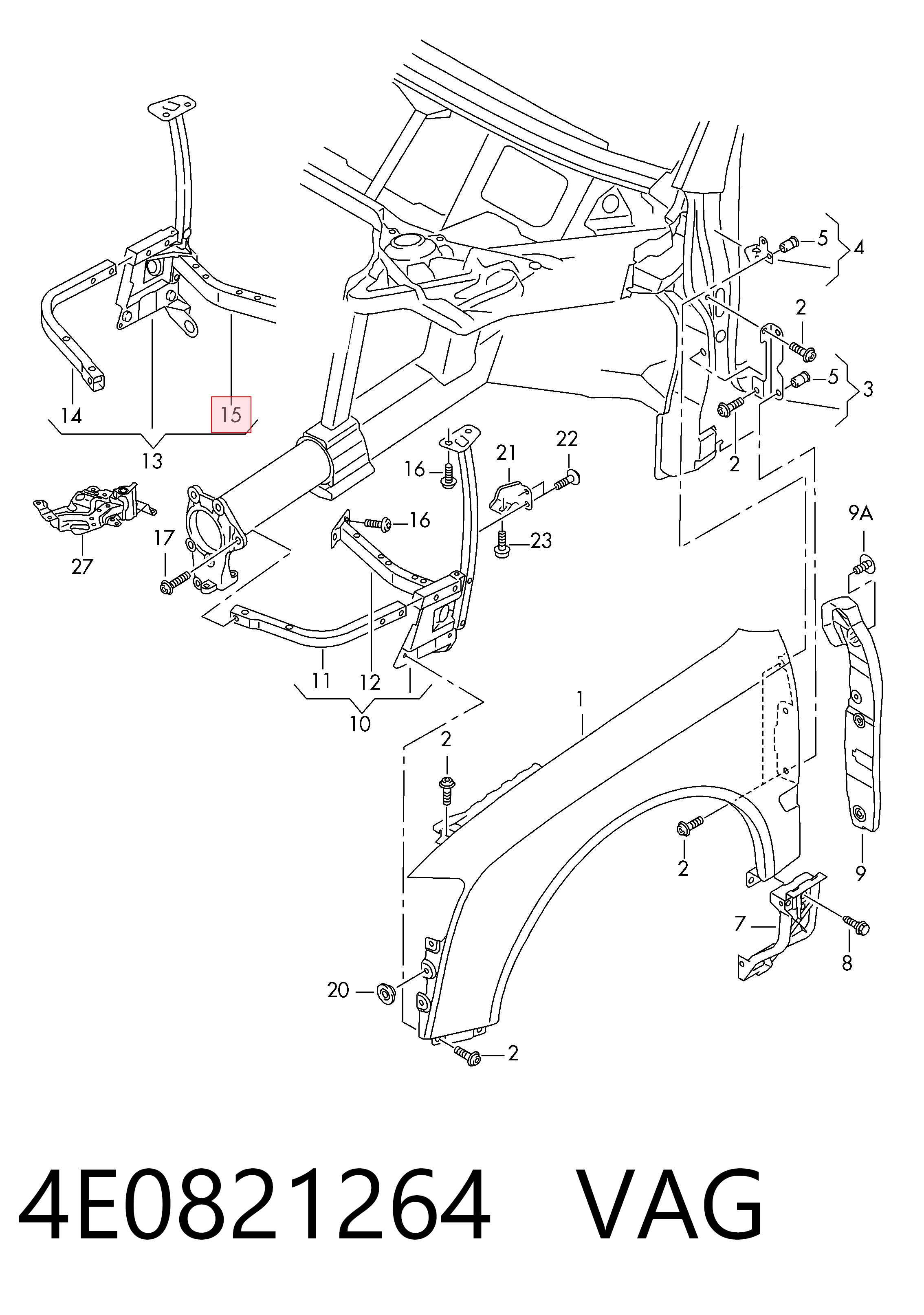 4E0821264 VAG Soporte delantero de guardabarros delantero derecho