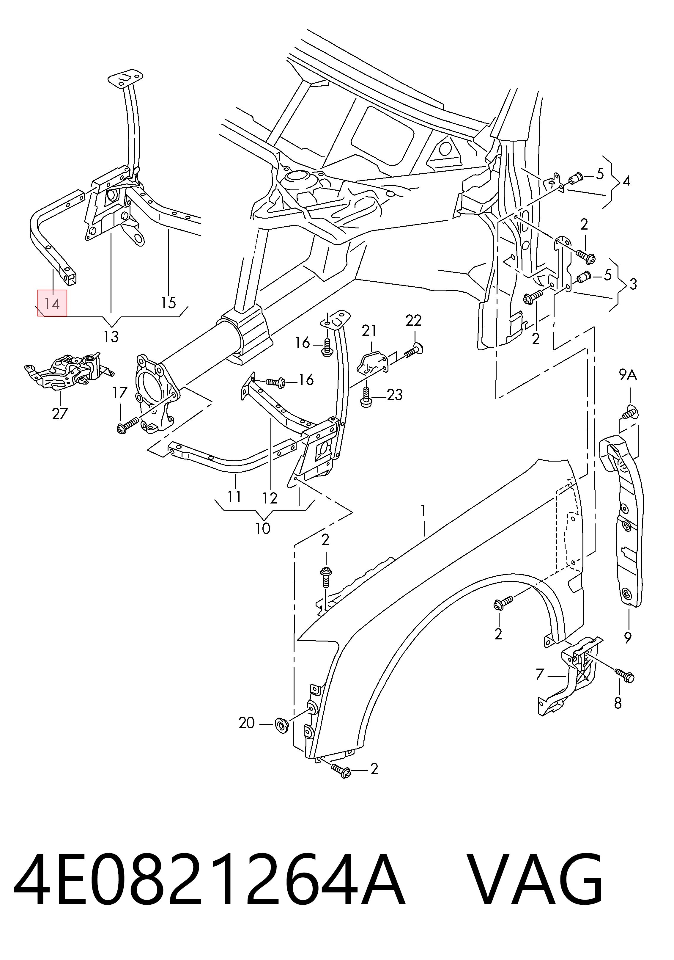 4E0821264A VAG Soporte delantero de guardabarros delantero derecho