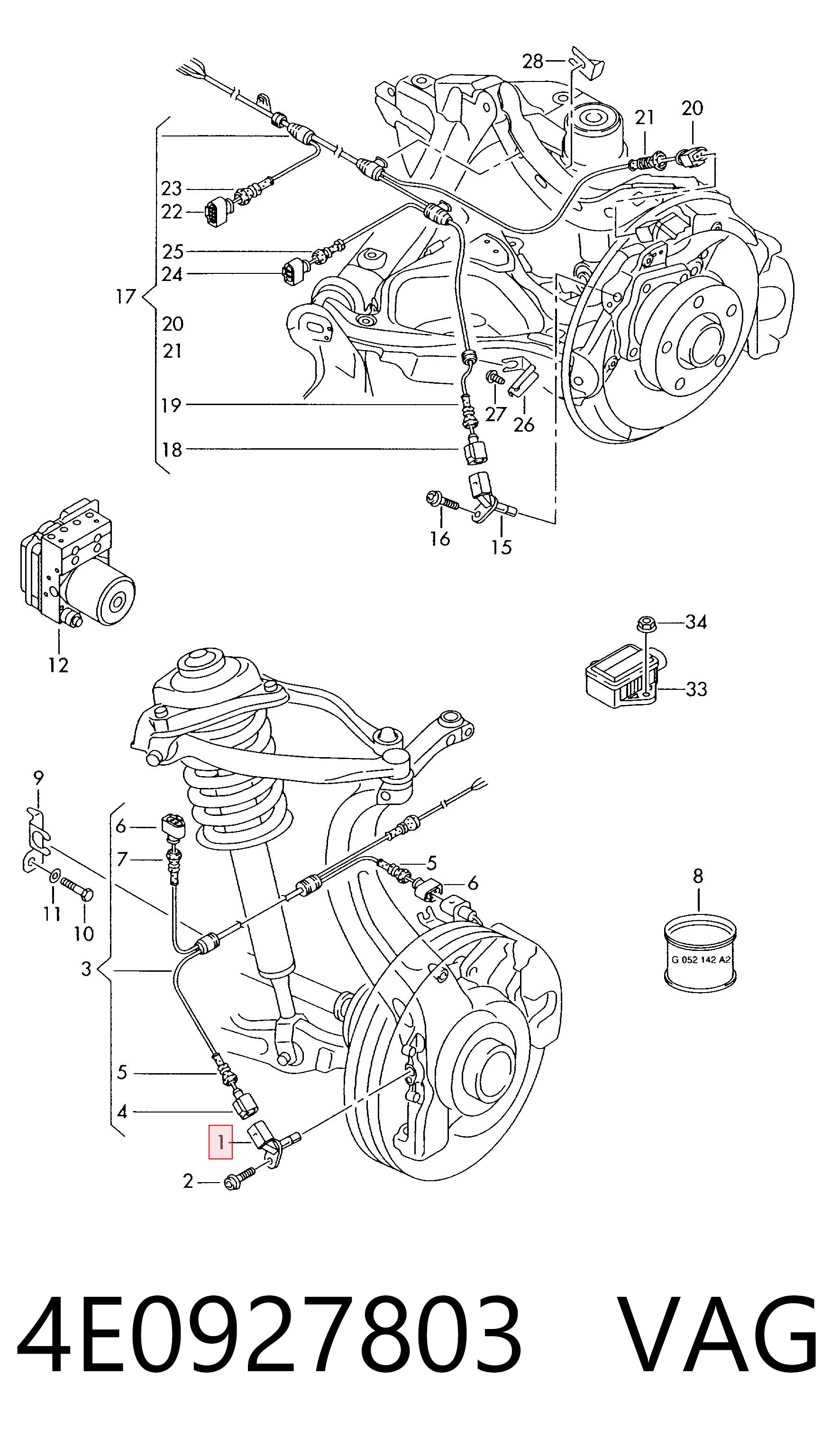 Sensor ABS delantero izquierdo 4E0927803 VAG