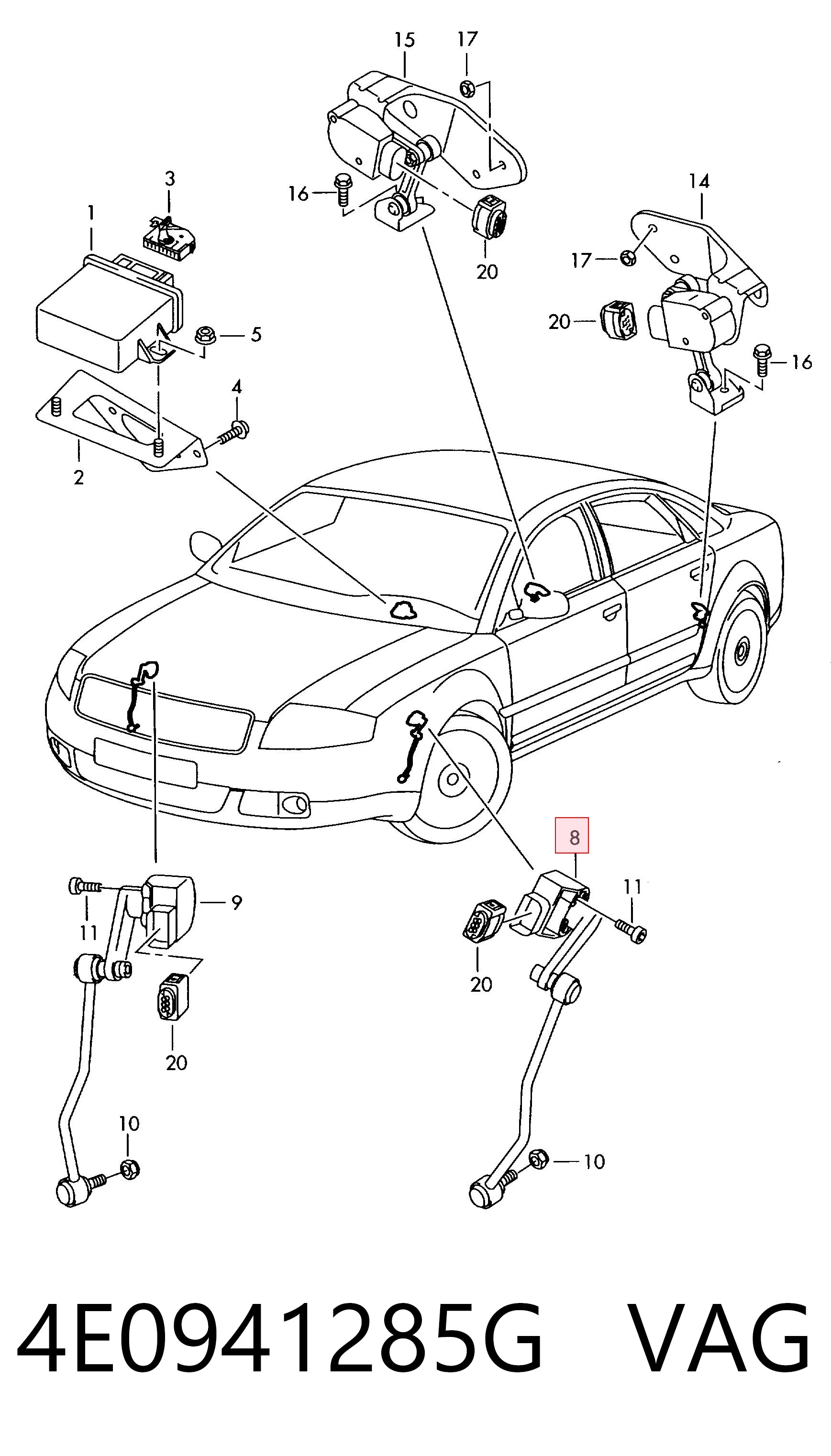 4E0941285G VAG Sensor de nivel de carrocería delantero izquierdo