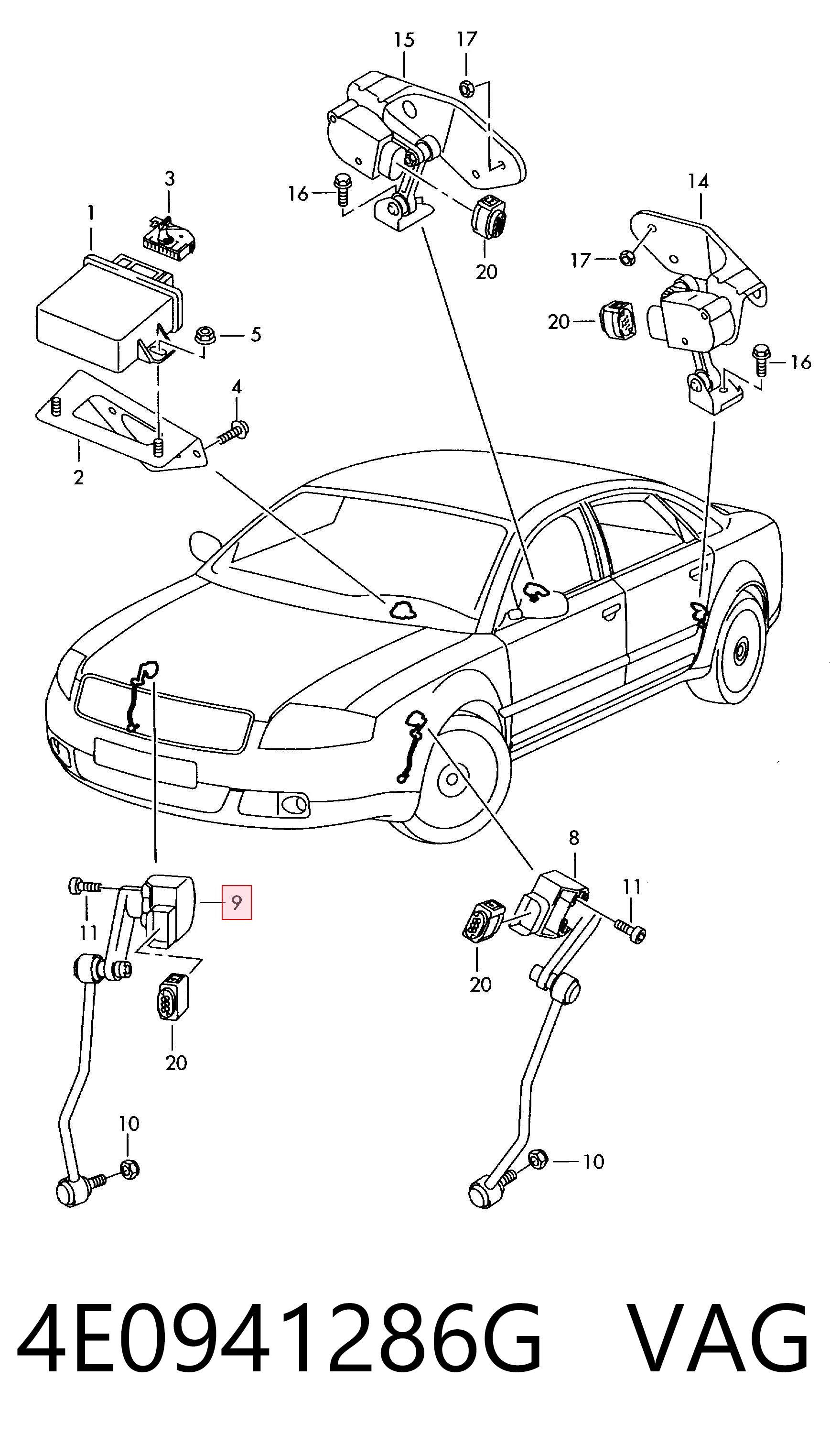 4E0941286G VAG Sensor de nivel de carrocería delantero derecho