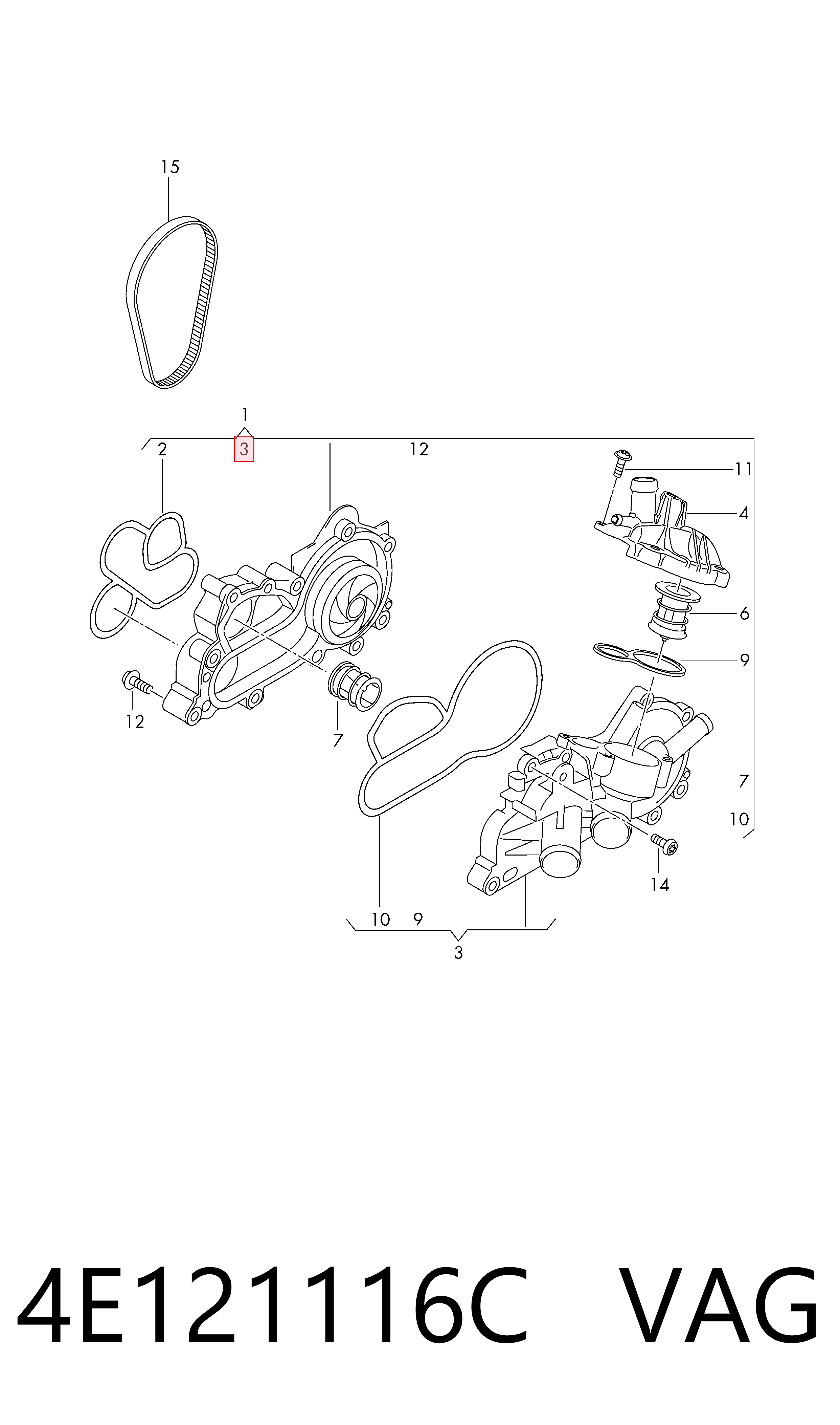 Caja termostato para Audi A3  (8VS, 8VM)