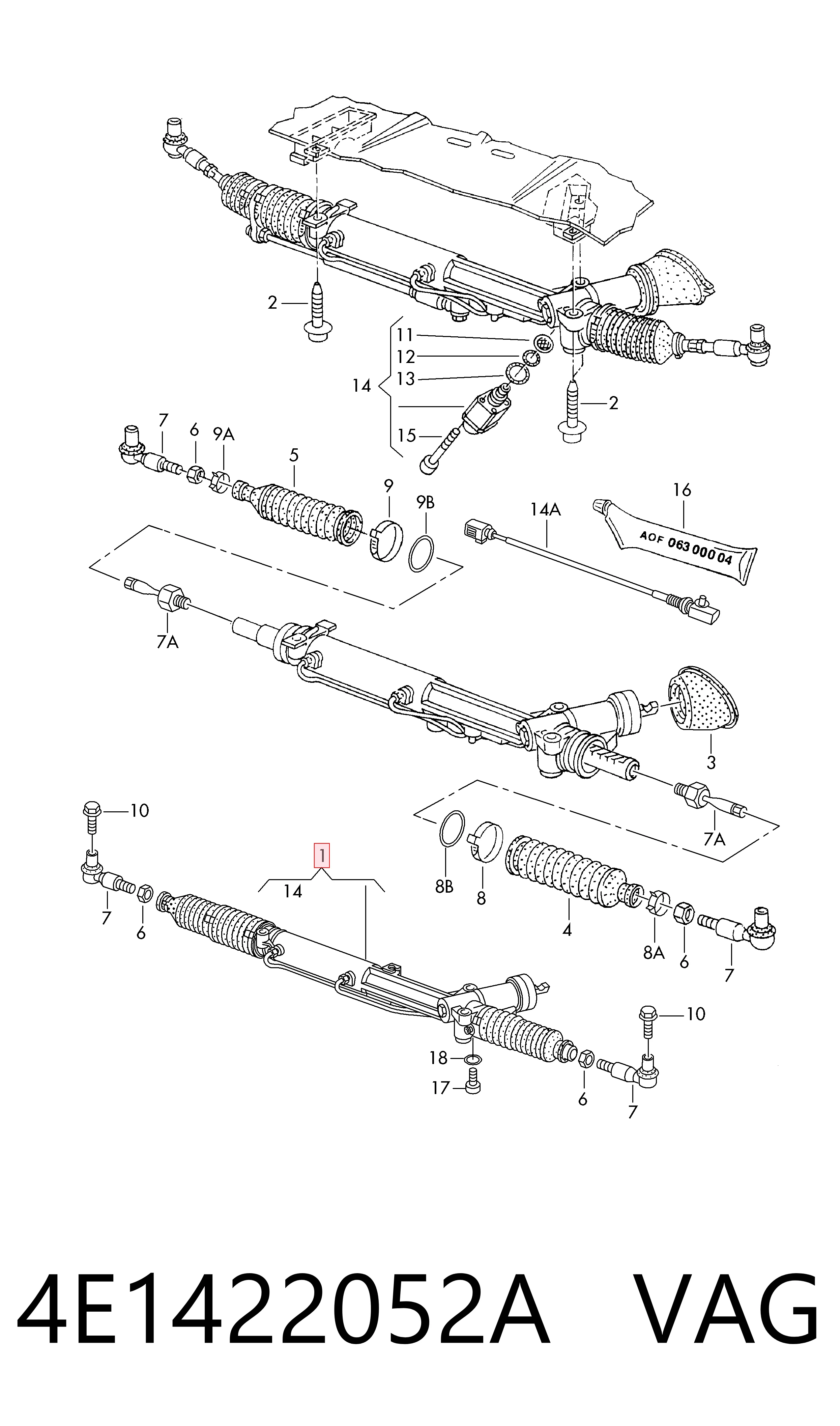 Caja de dirección Audi A8  (4E2, 4E8)
