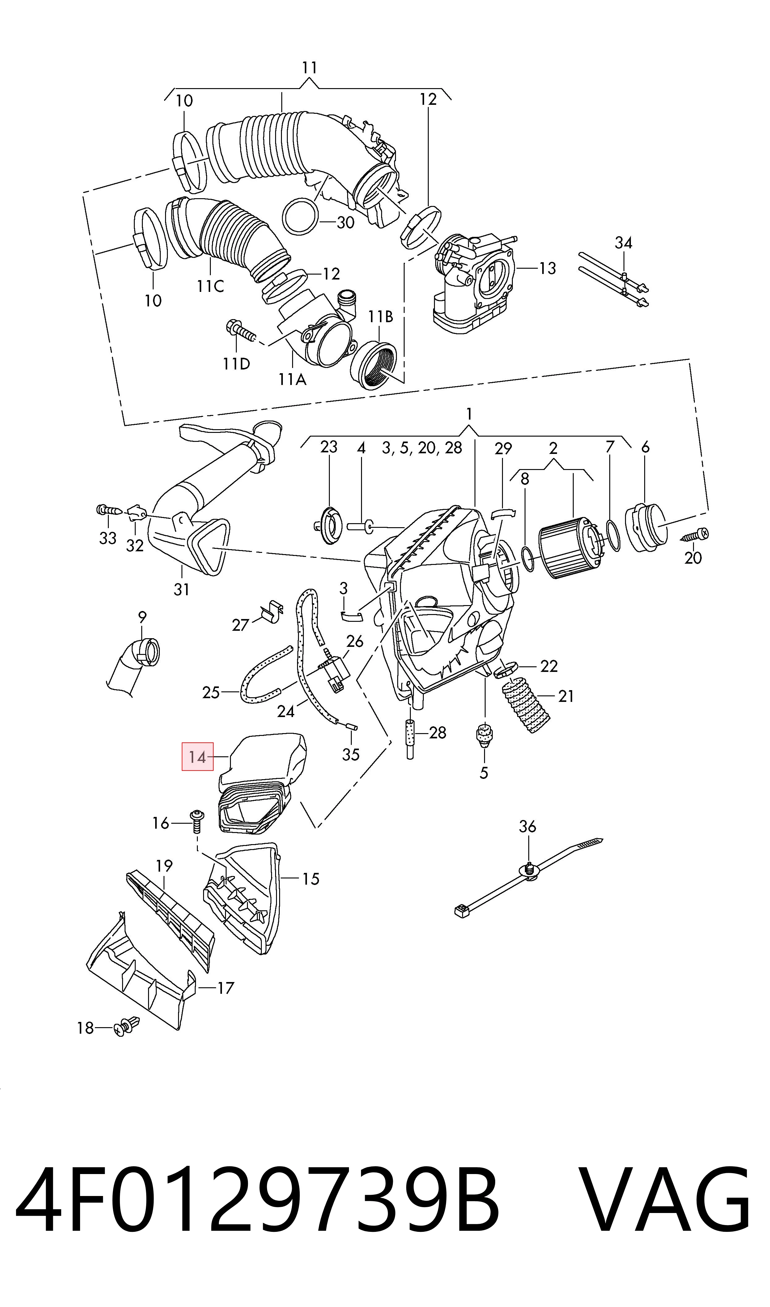 4F0129739B VAG Tubo flexible de aspiración, filtro de aire