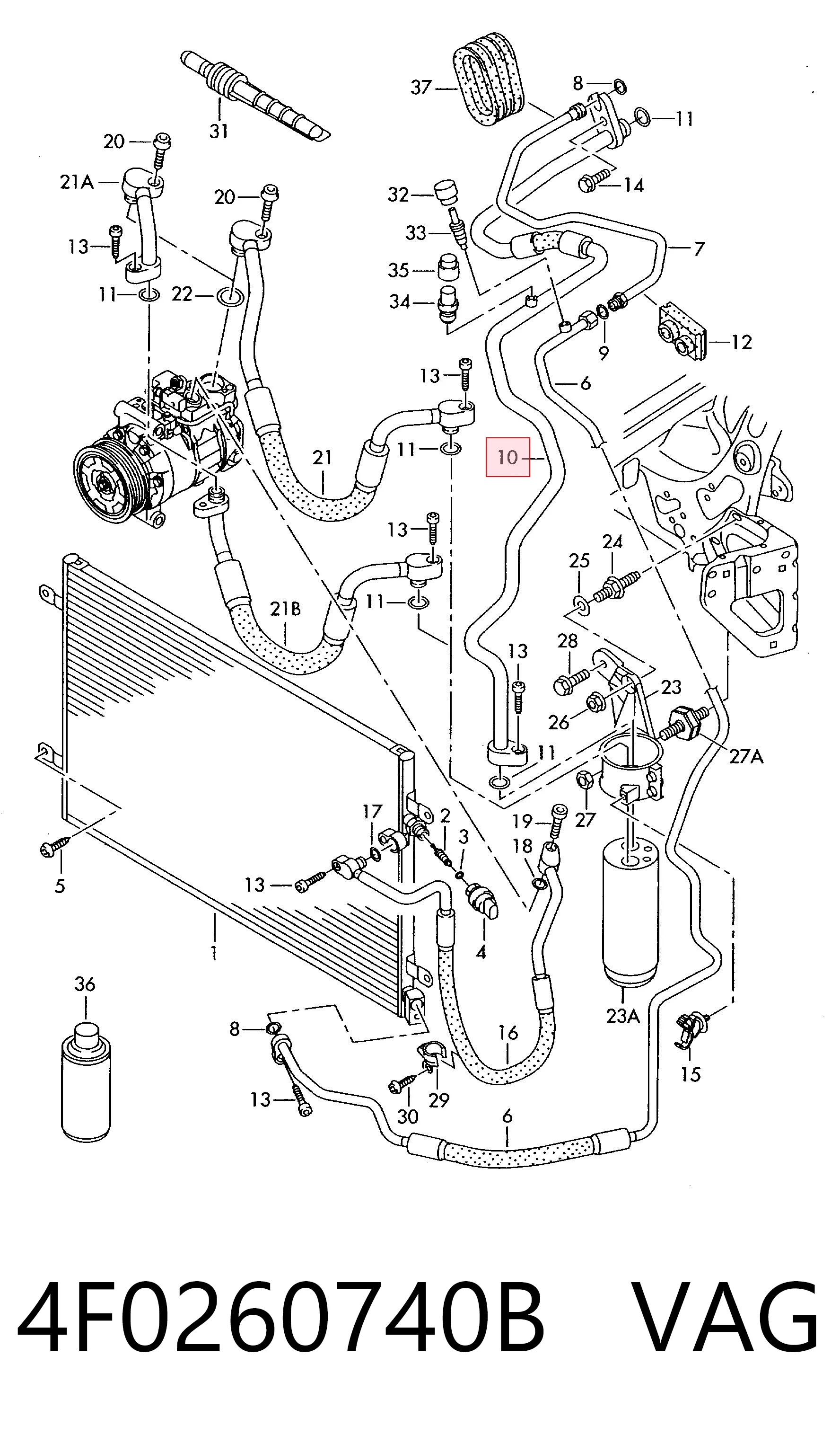 4F0260740B VAG Manguera de aire acondicionado, del deshumidificador al evaporador