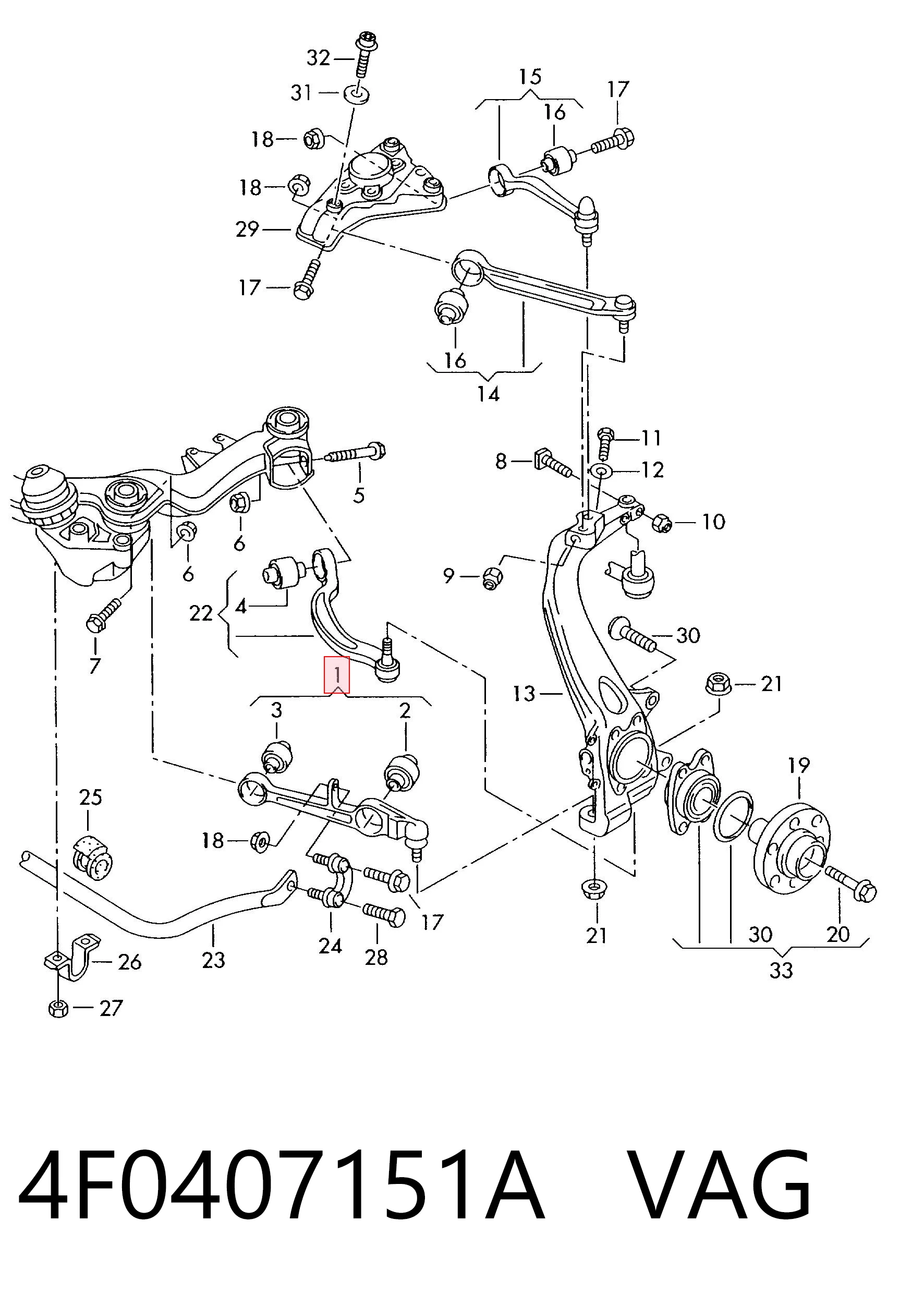 4F0407151A VAG Brazo inferior izquierdo/derecho de suspensión delantera