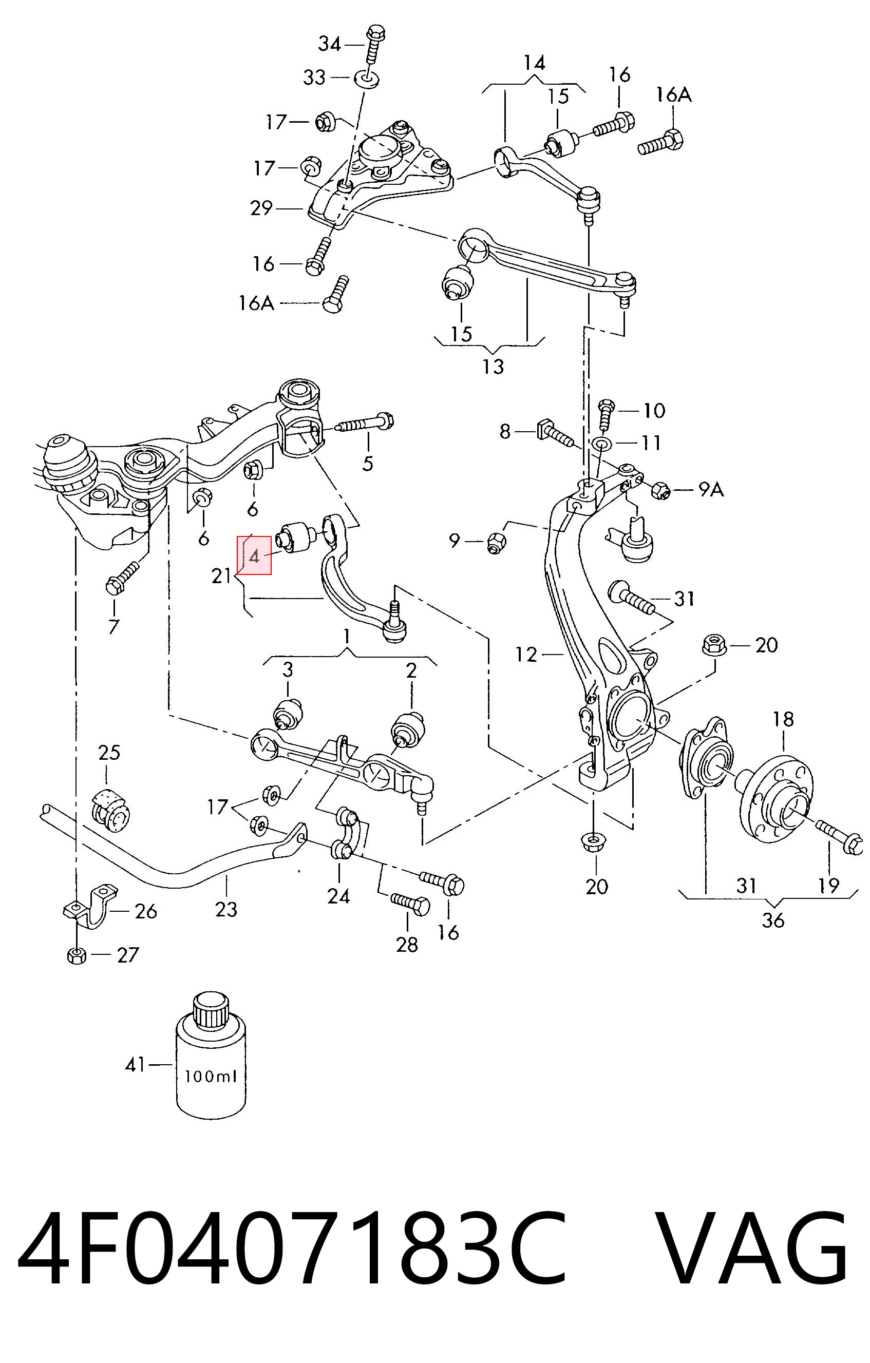 4F0407183C VAG Silentblock de brazo de suspensión delantero inferior