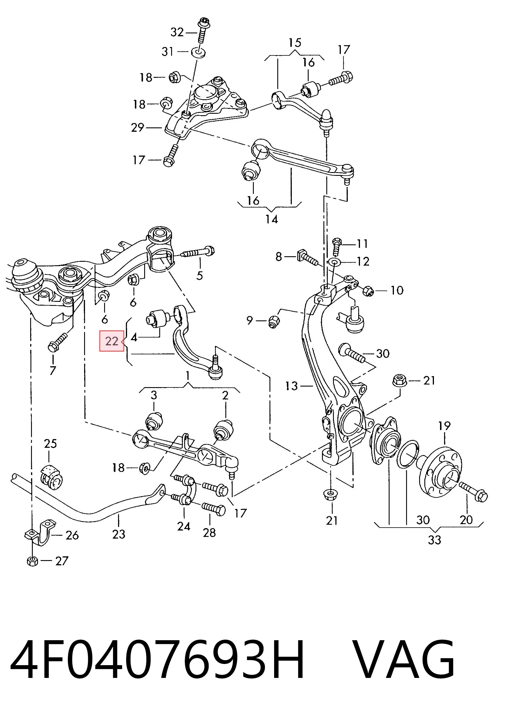 4F0407693H VAG Brazo inferior izquierdo de la suspensión delantera