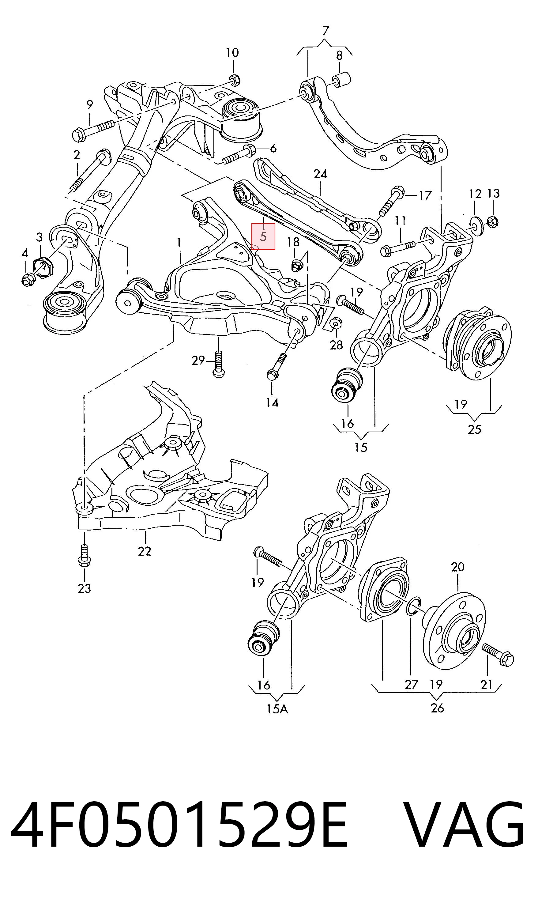 4F0501529E VAG Brazo transversal de suspensión trasera