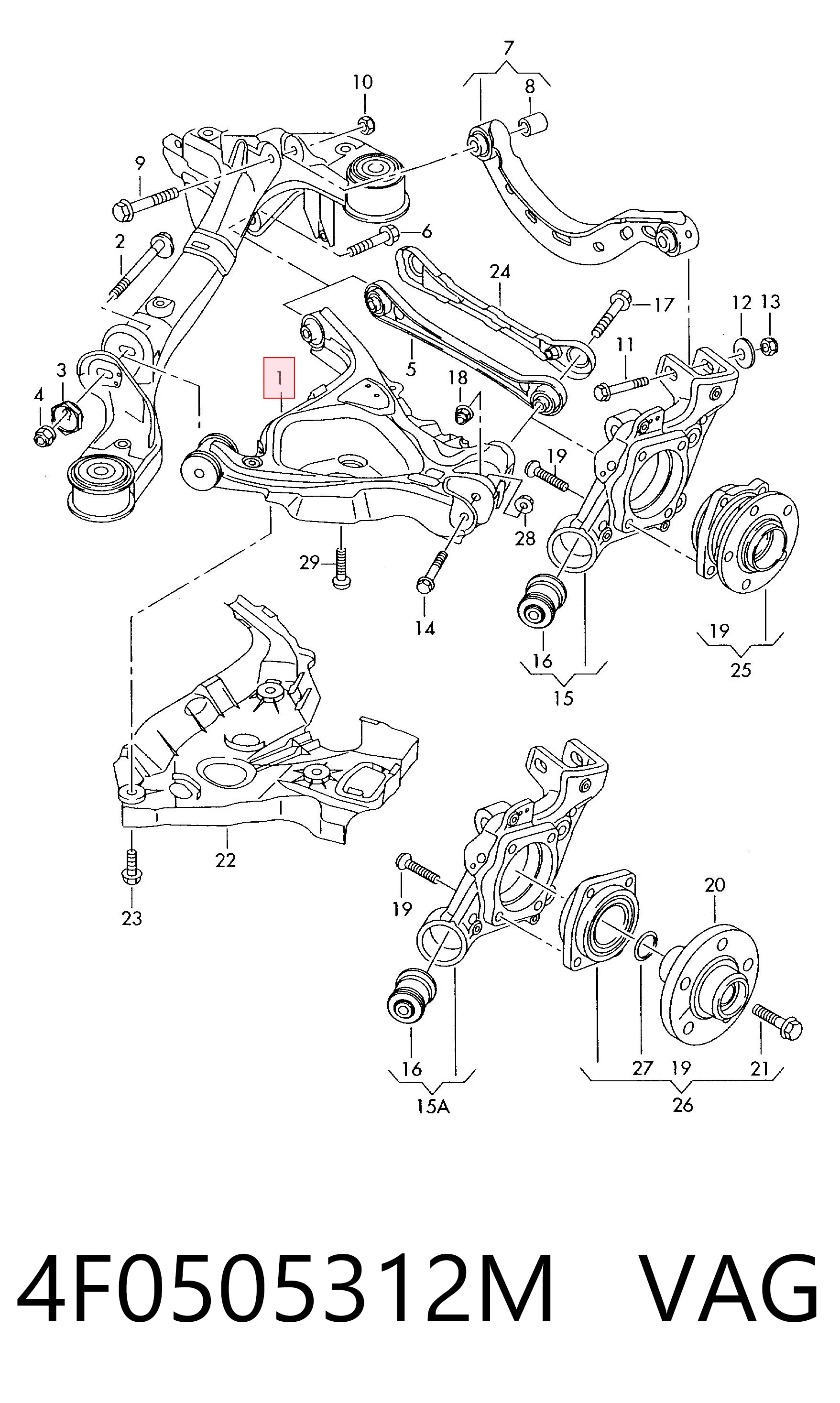 4F0505312M VAG Brazo inferior derecho de la suspensión trasera