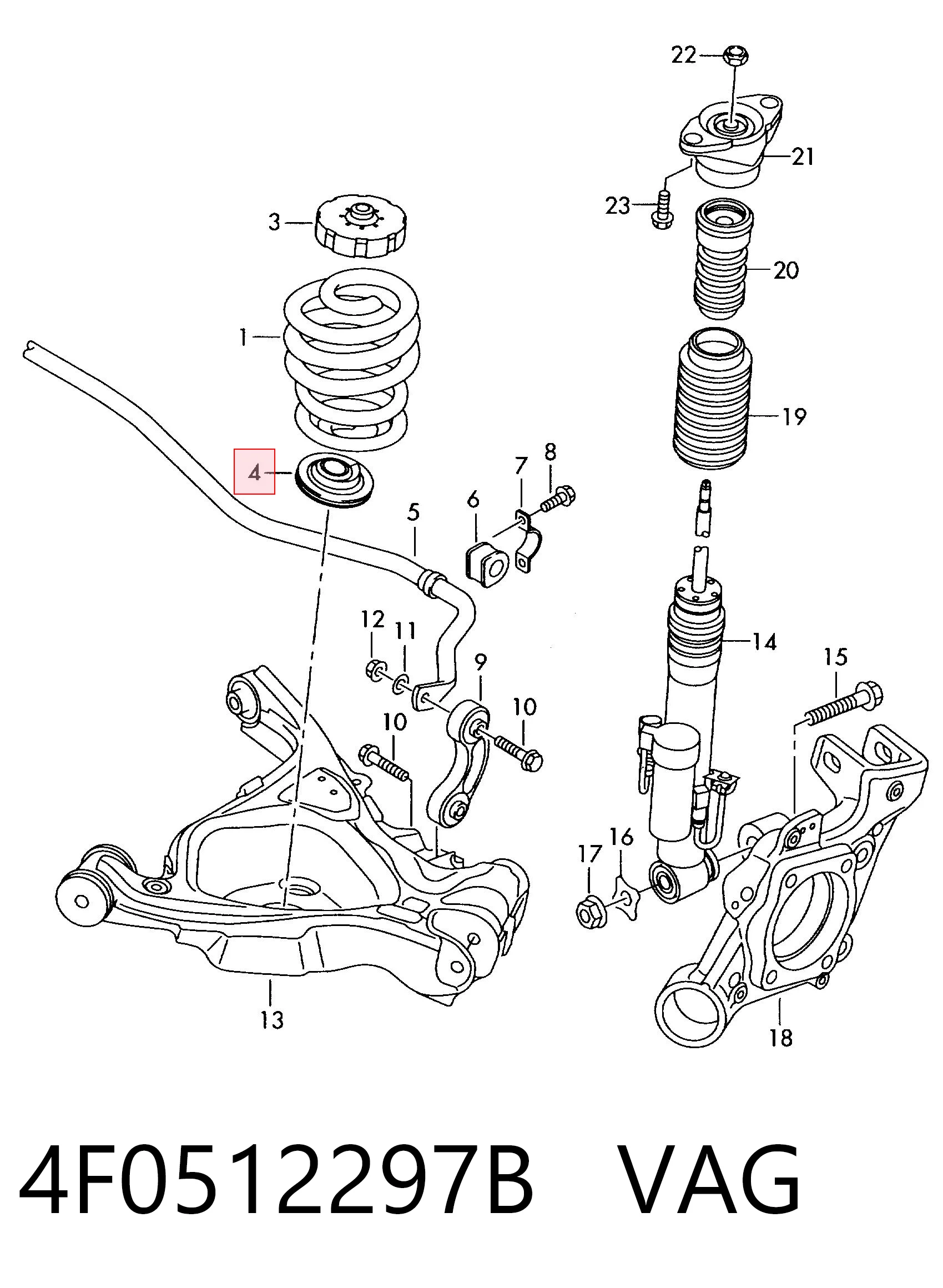 4F0512297B VAG Aislador de resorte trasero inferior de goma