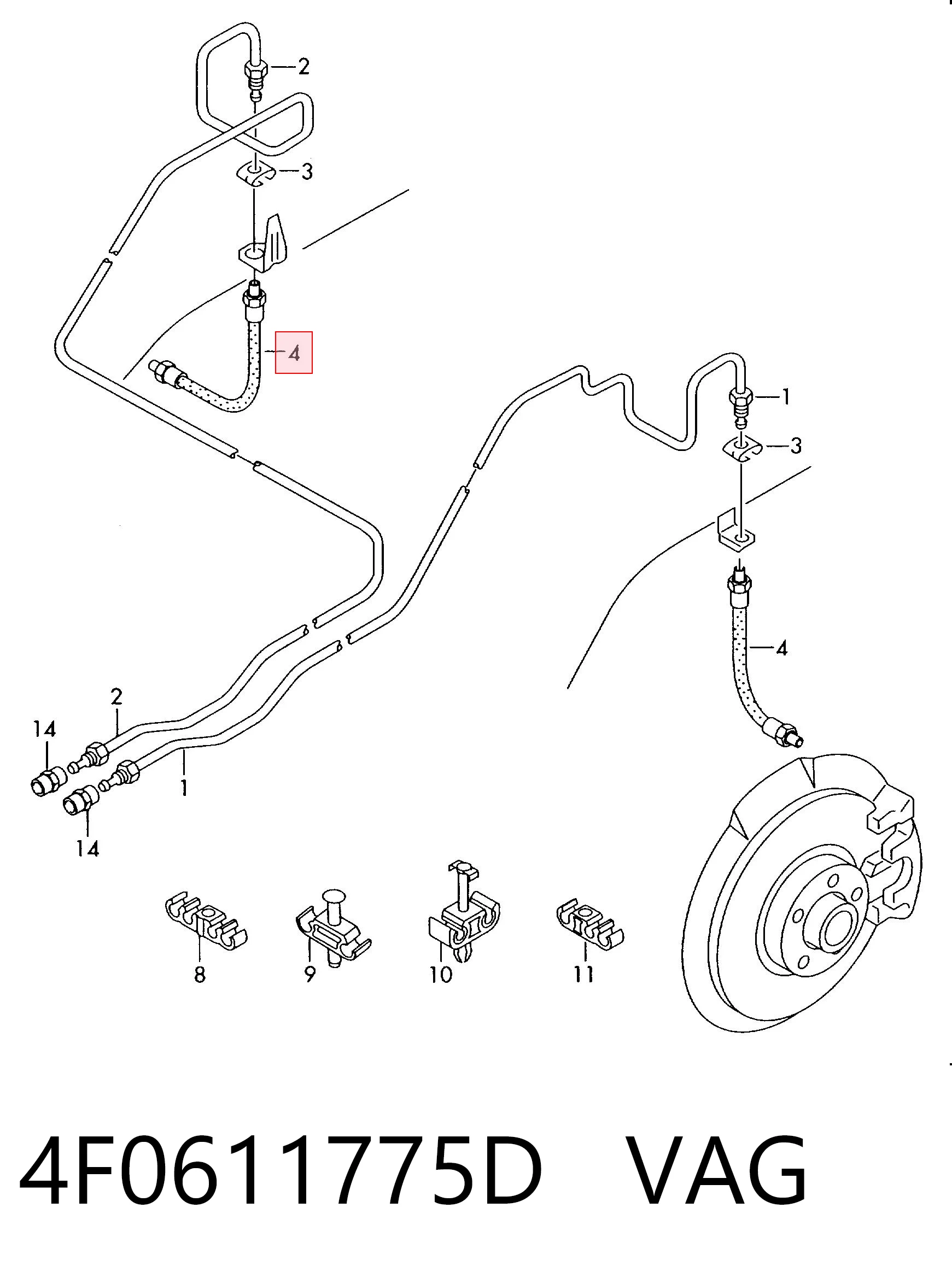 4F0611775D VAG Manguera de freno trasera
