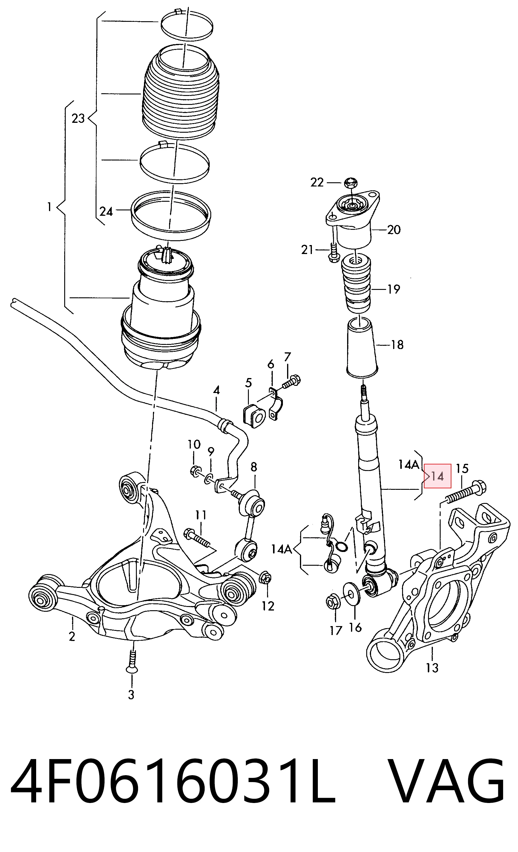 4F0616031L VAG Amortiguador trasero izquierdo