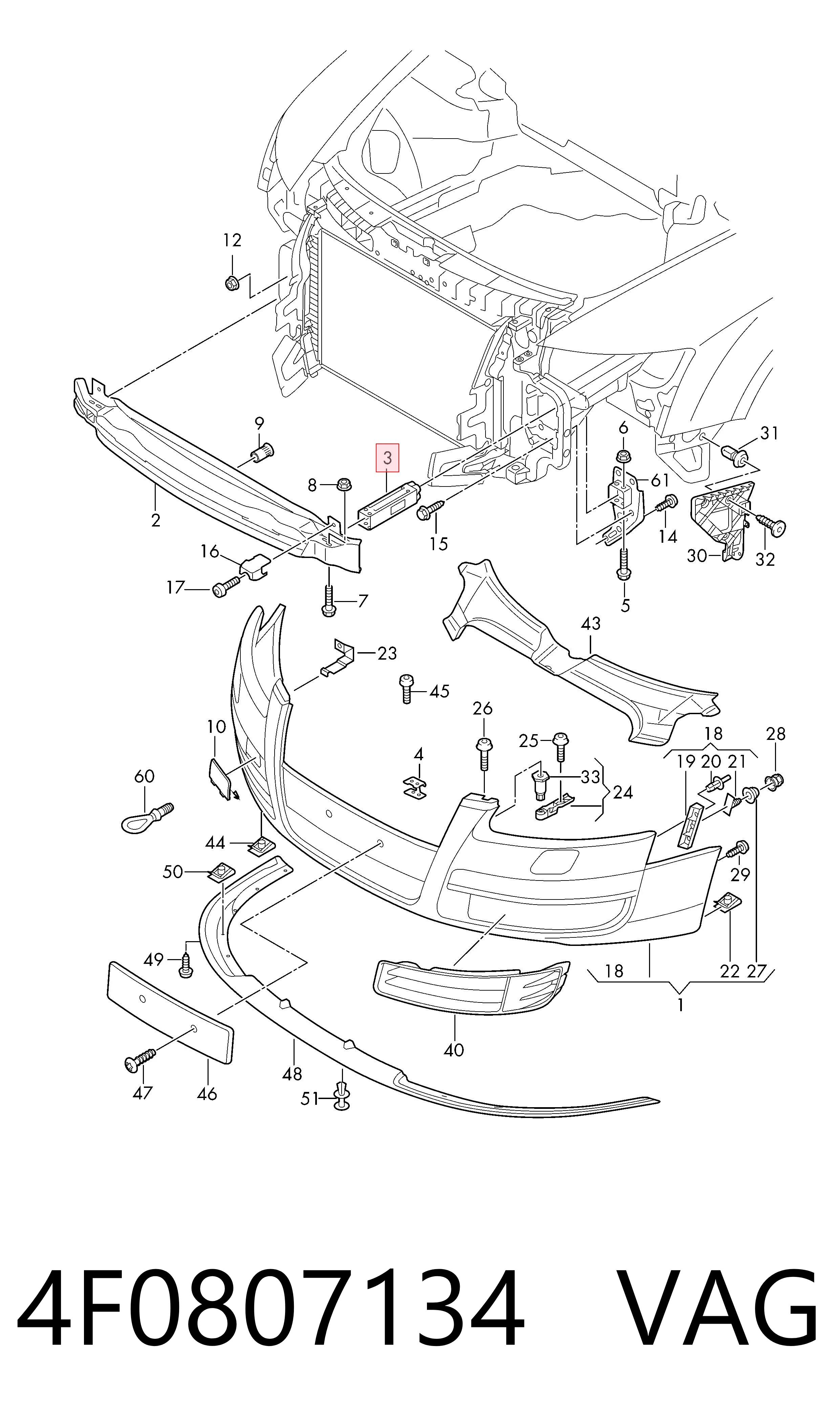 4F0807134 VAG Soporte del refuerzo del parachoques delantero